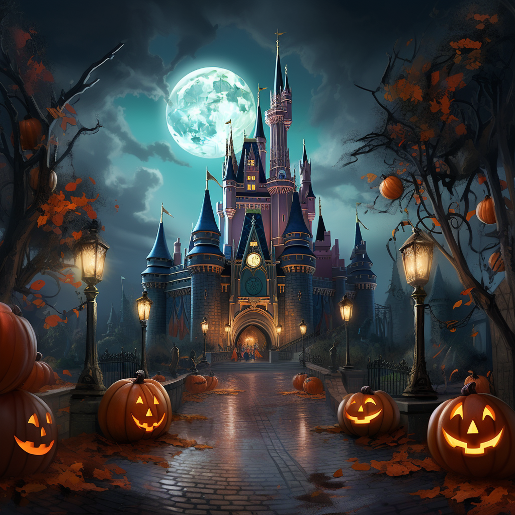 Diagramme grille digitale Broderie au point de croix - "Le Château du parc à Halloween" - Collection "Halloween"