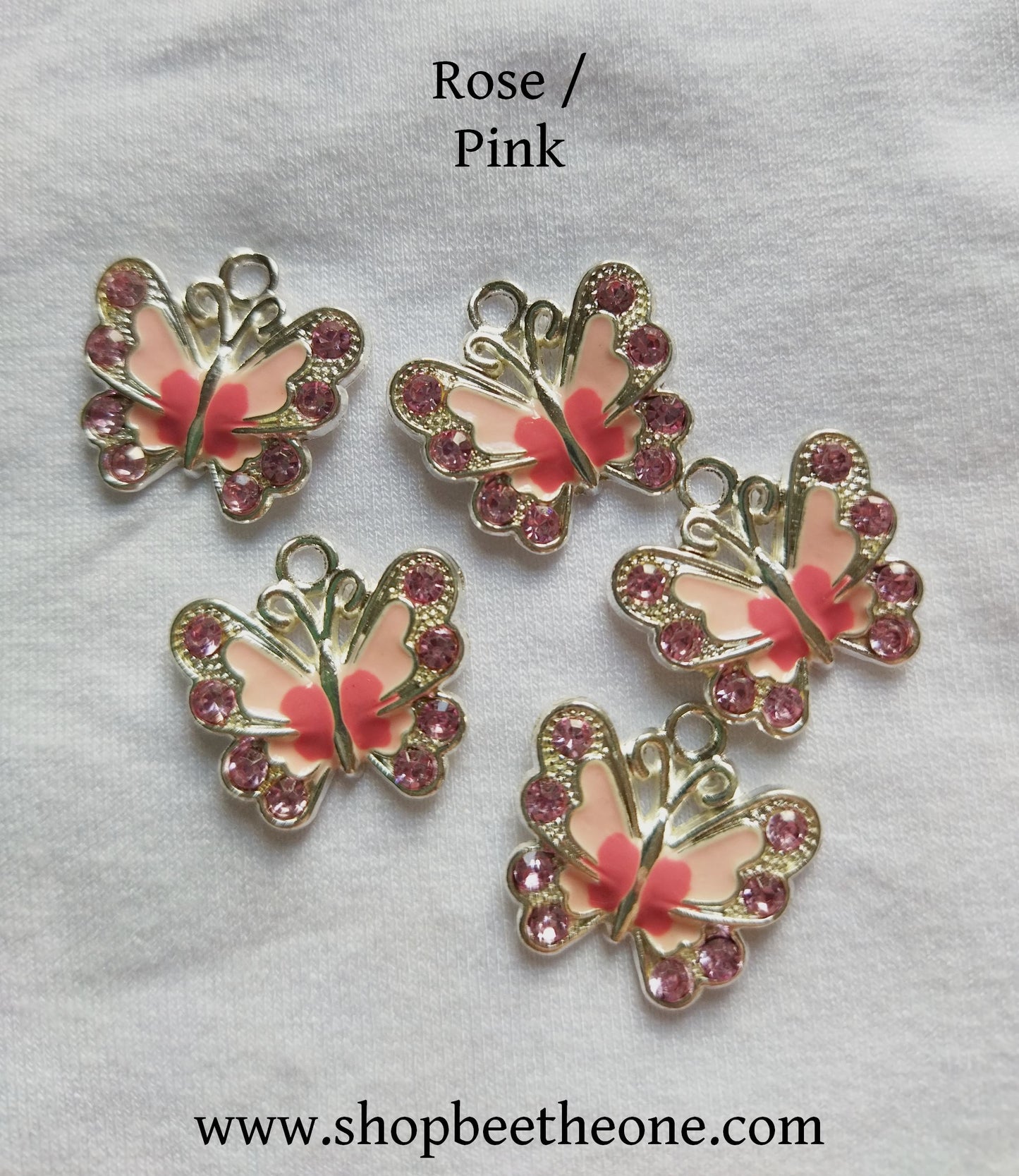Breloque en émail Papillon argenté et strass assortis - 21 mm - trou 2 mm - 3 coloris disponibles