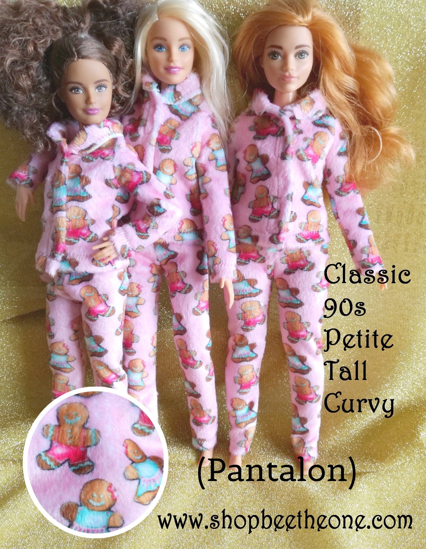Pyjama de Noël (Pantalon) "Bonhommes pain d'épice" tout doux, pour poupées Barbie - 4 tailles - tissu exclusif - Collection Noël