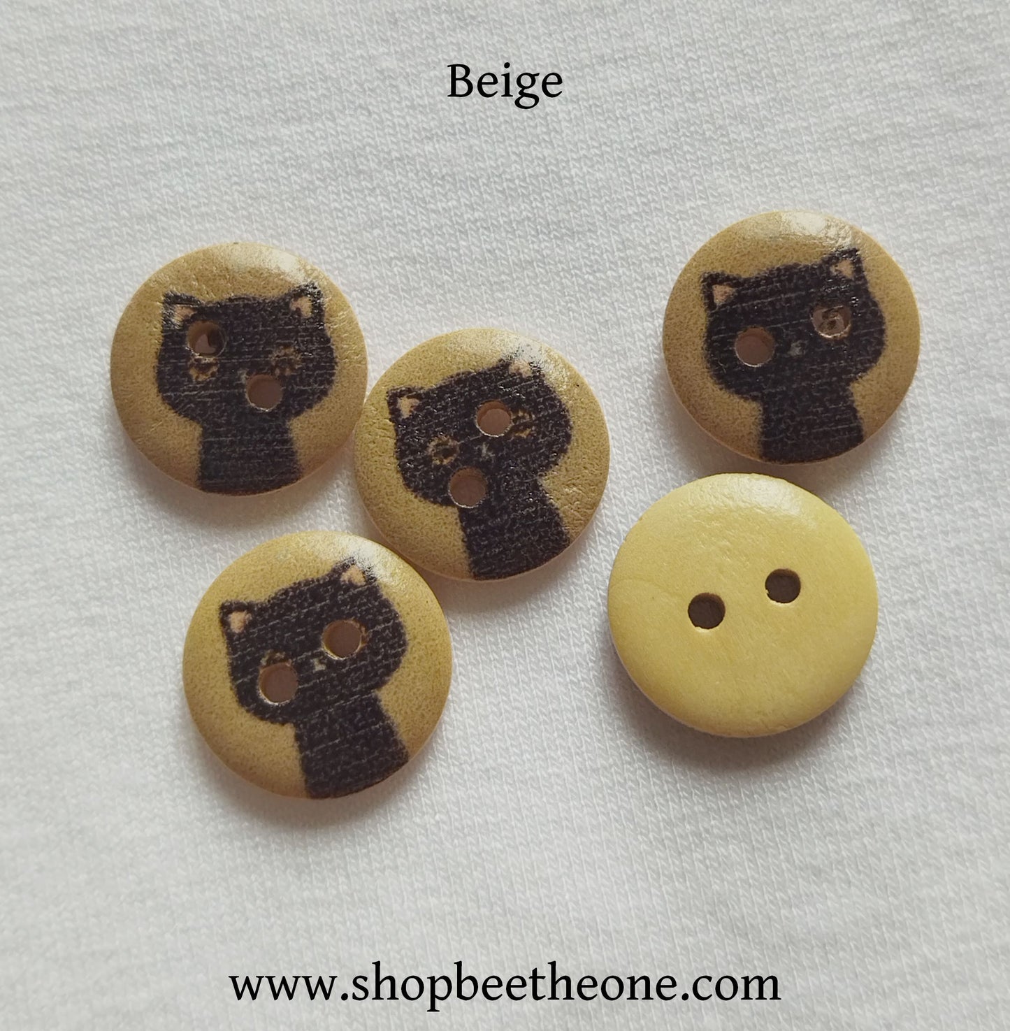 Bouton rond "Petit Chat moucheté" en bois - 15 mm - 9 coloris disponibles