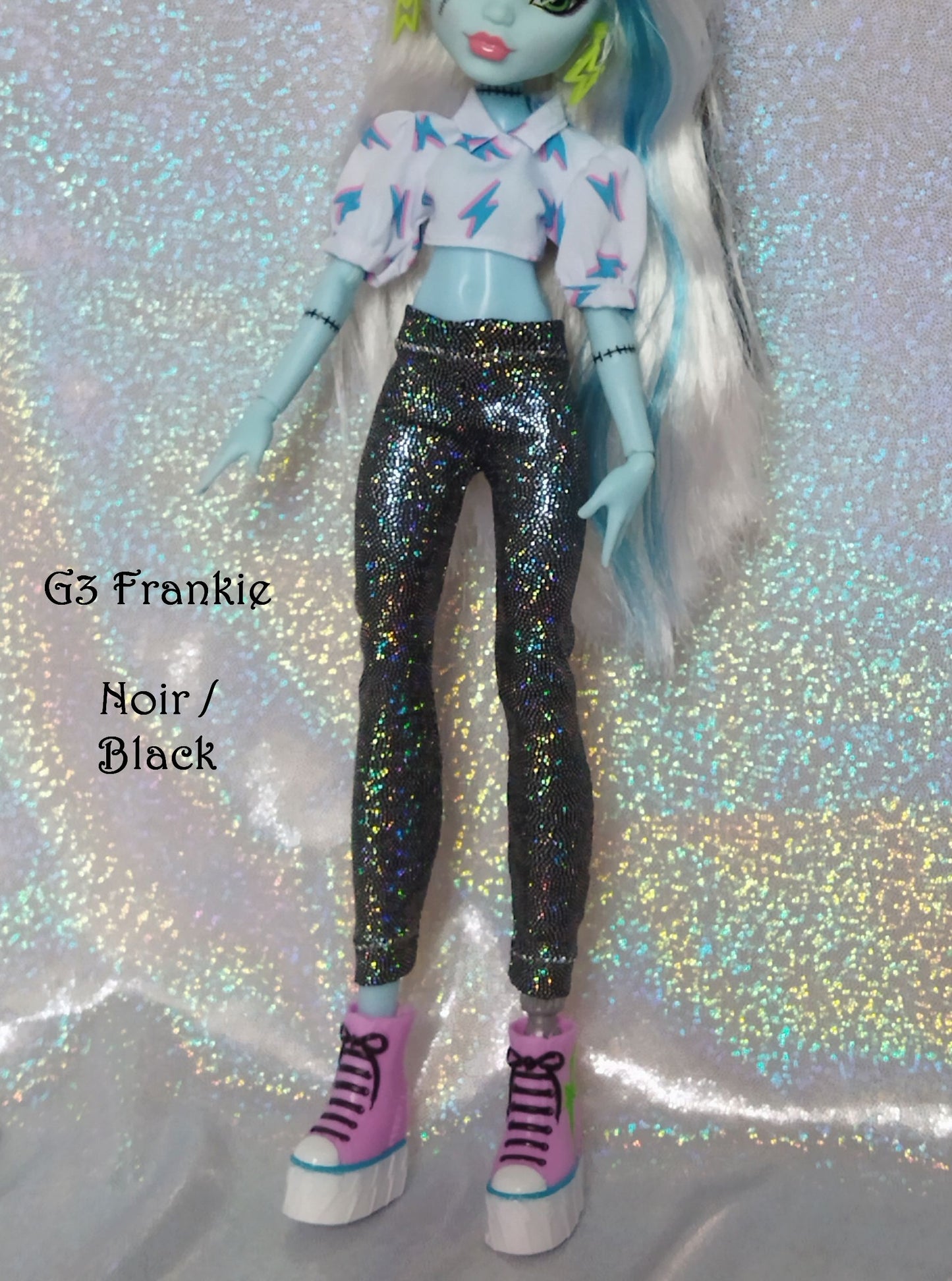 Pantalon collant leggings 7/8 imprimé holographique pour poupées Monster High - 6 tailles - 13 coloris - Collection Basics - par Bee the One