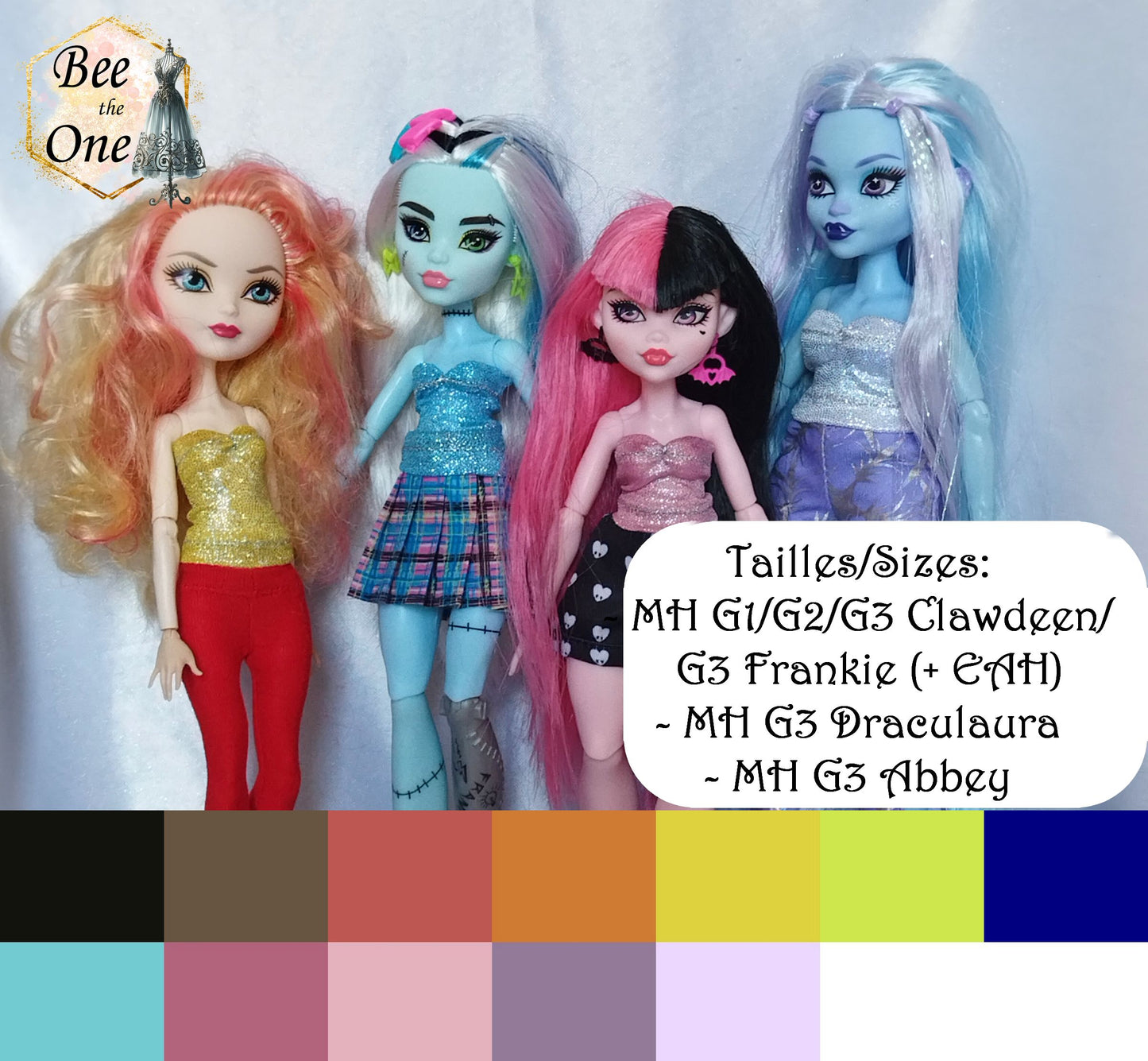 Bustier Sirène imprimé holographique pour poupées Monster High/Ever After High/Winx Club (Mattel) - 3 tailles - 13 coloris - Collection Basics - par Bee the One