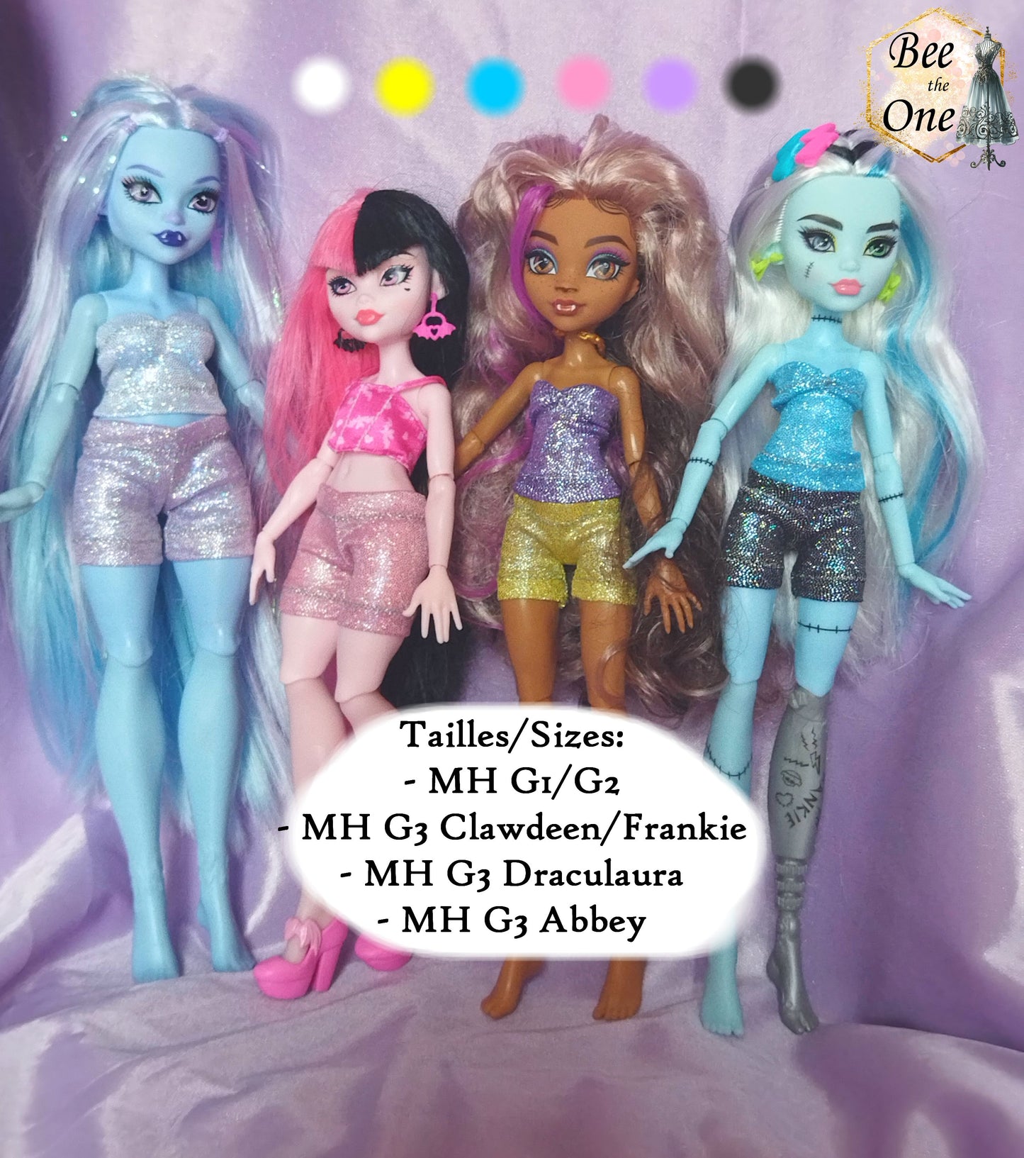 Mini Short imprimé holographique pour poupées Monster High - 4 tailles - 7 coloris - Collection Basics - par Bee the One