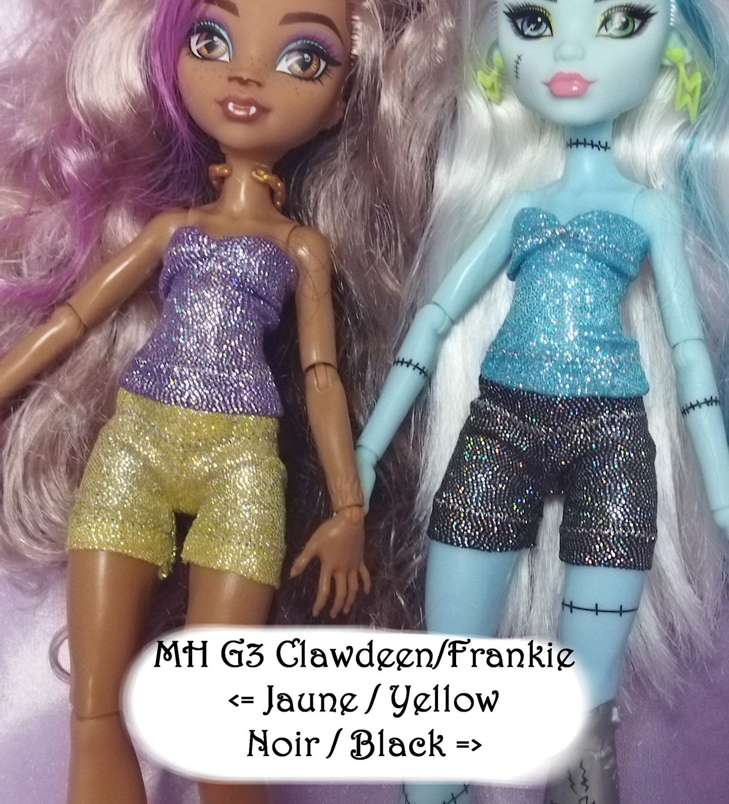 Mini Short imprimé holographique pour poupées Monster High - 4 tailles - 7 coloris - Collection Basics - par Bee the One