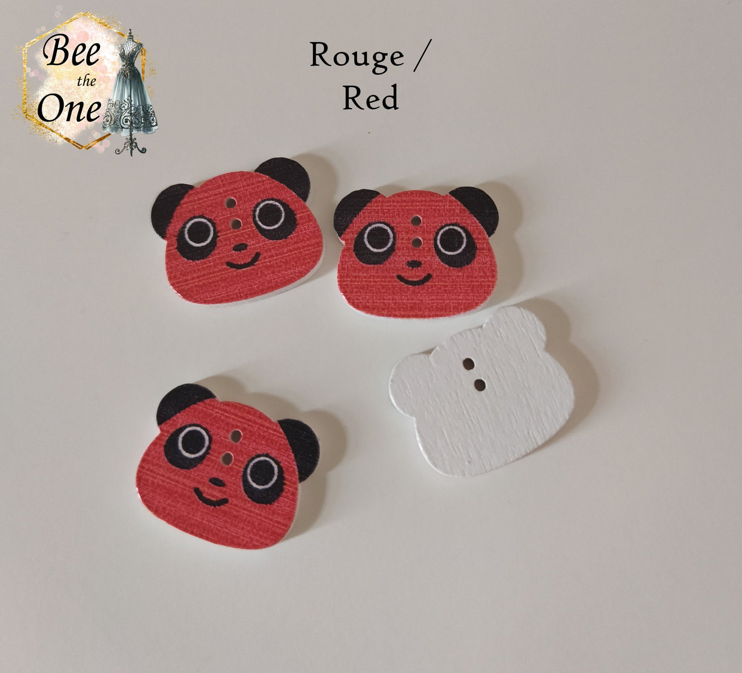 Bouton Tête de panda émoticône colorée en bois - 22 mm - 5 coloris disponibles