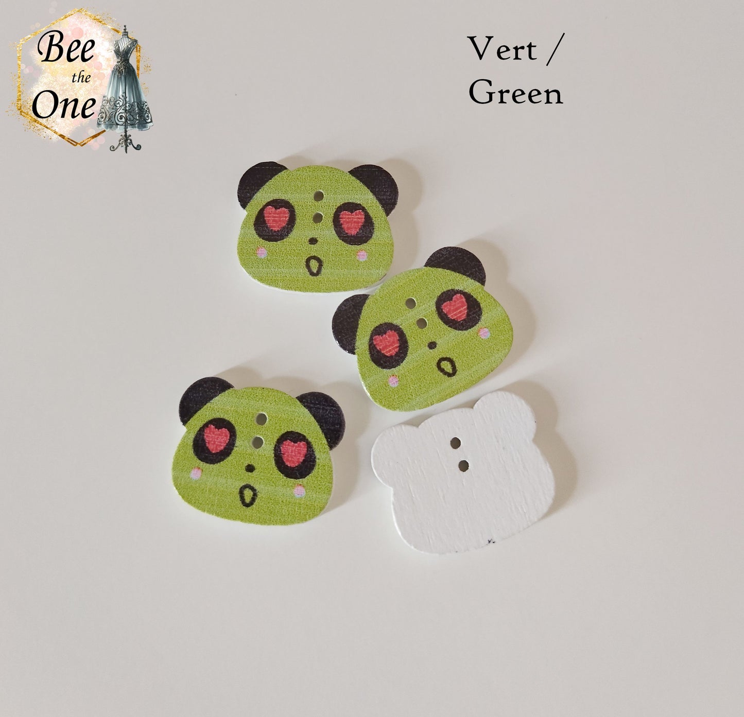 Bouton Tête de panda émoticône colorée en bois - 22 mm - 5 coloris disponibles