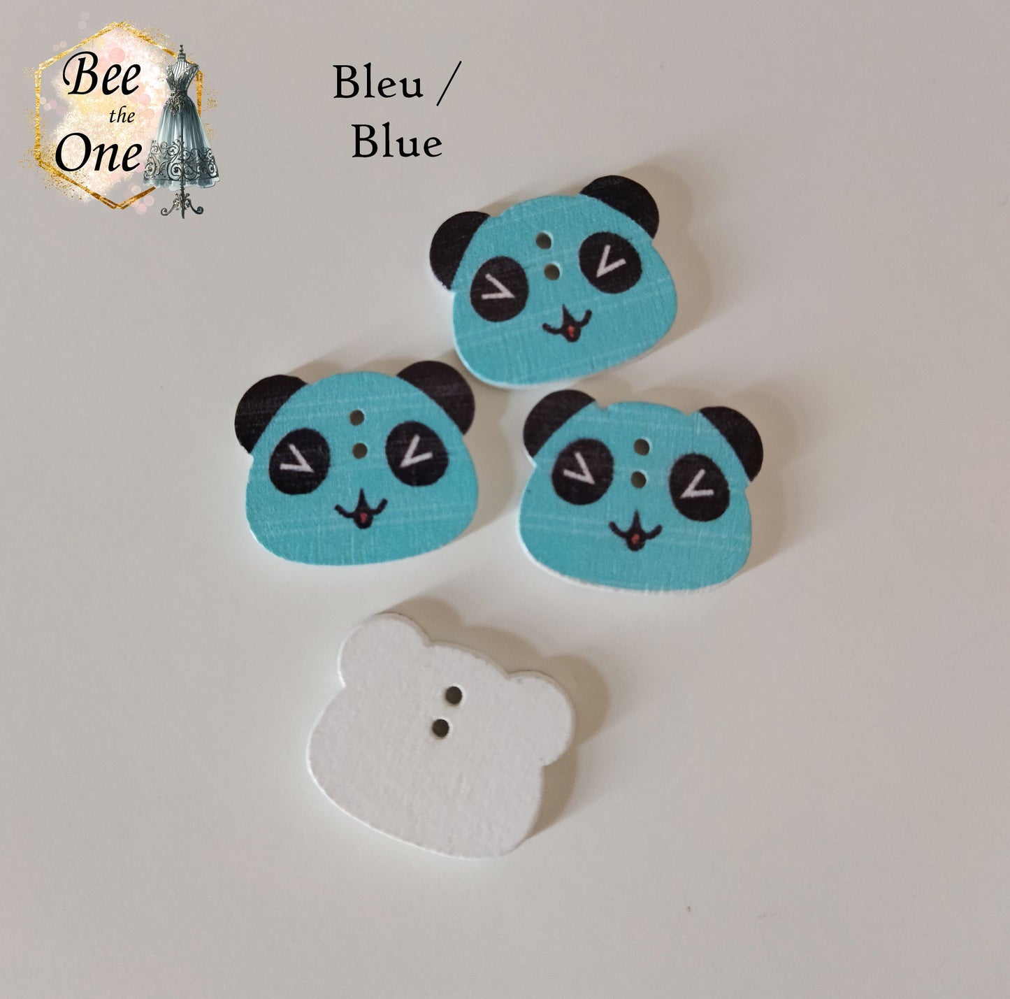 Bouton Tête de panda émoticône colorée en bois - 22 mm - 5 coloris disponibles