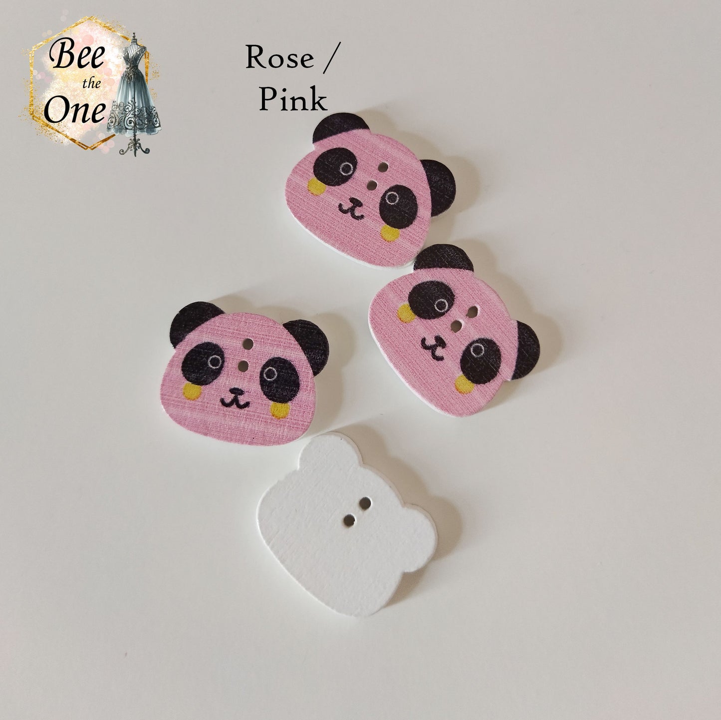 Bouton Tête de panda émoticône colorée en bois - 22 mm - 5 coloris disponibles