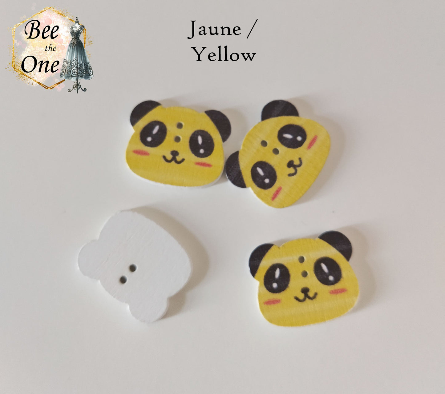 Bouton Tête de panda émoticône colorée en bois - 22 mm - 5 coloris disponibles