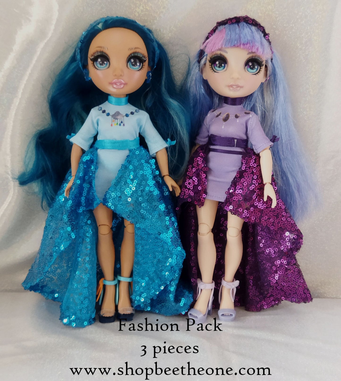 Fashion pack Robe à imprimé collier + Jupon amovible + Bandeau de cheveux pour poupées Rainbow High - 2 coloris - Collection Glitter Party - par Bee the one