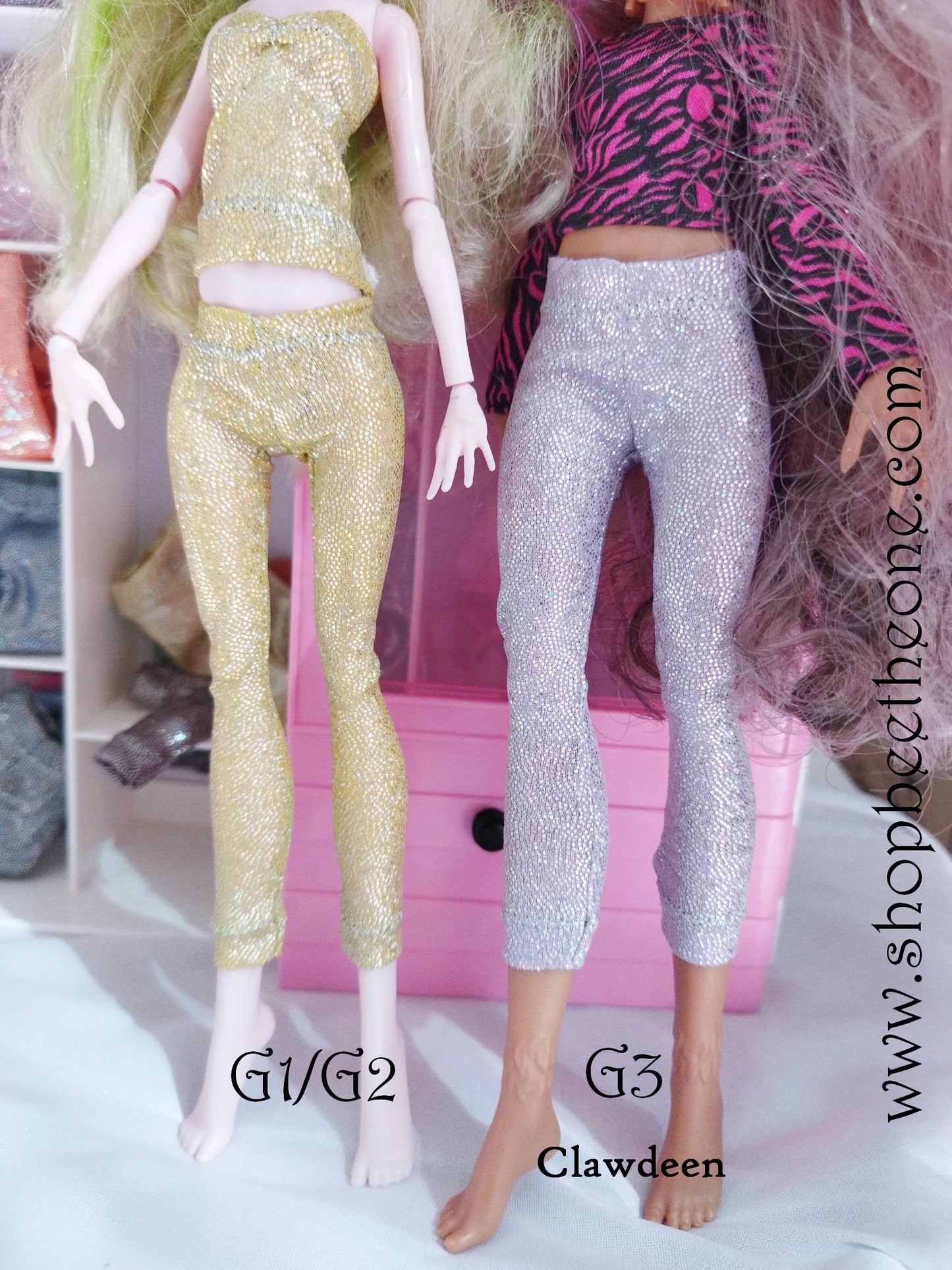 Pantalon collant leggings 7/8 imprimé holographique pour poupées Monster High - 6 tailles - 13 coloris - Collection Basics - par Bee the One