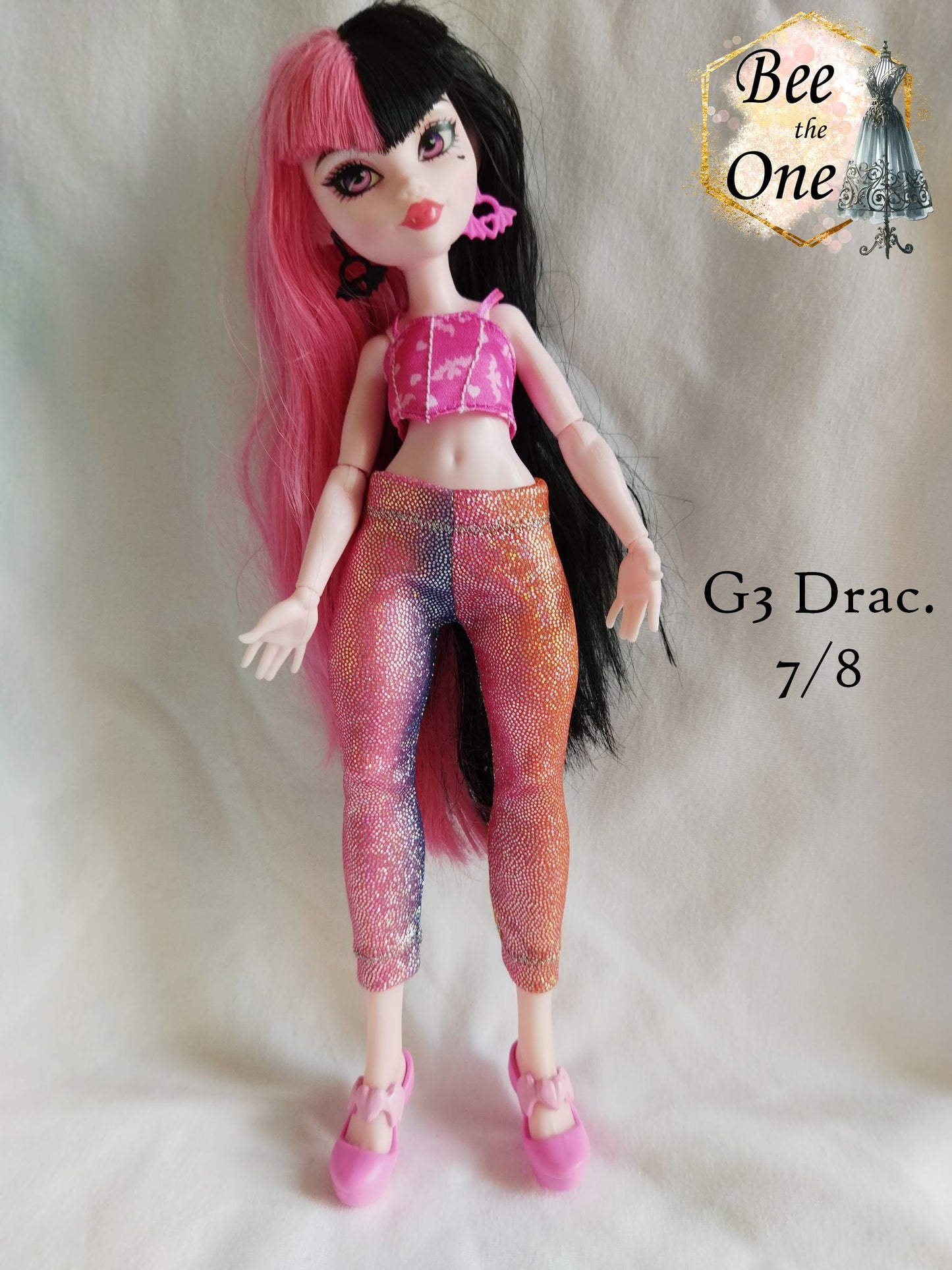Pantalon collant leggings 7/8 ou long imprimé holographique pour poupées Monster High G3 - 2 tailles - arc-en-ciel - Collection Basics - par Bee the One