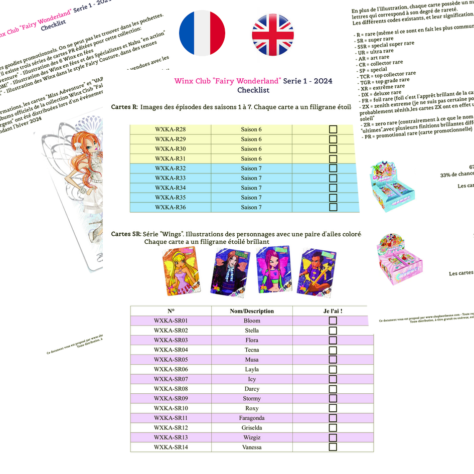 Winx Club "Fairy Wonderland" Cartes TCG - Checklist à télécharger et imprimer FR/EN - série 2024