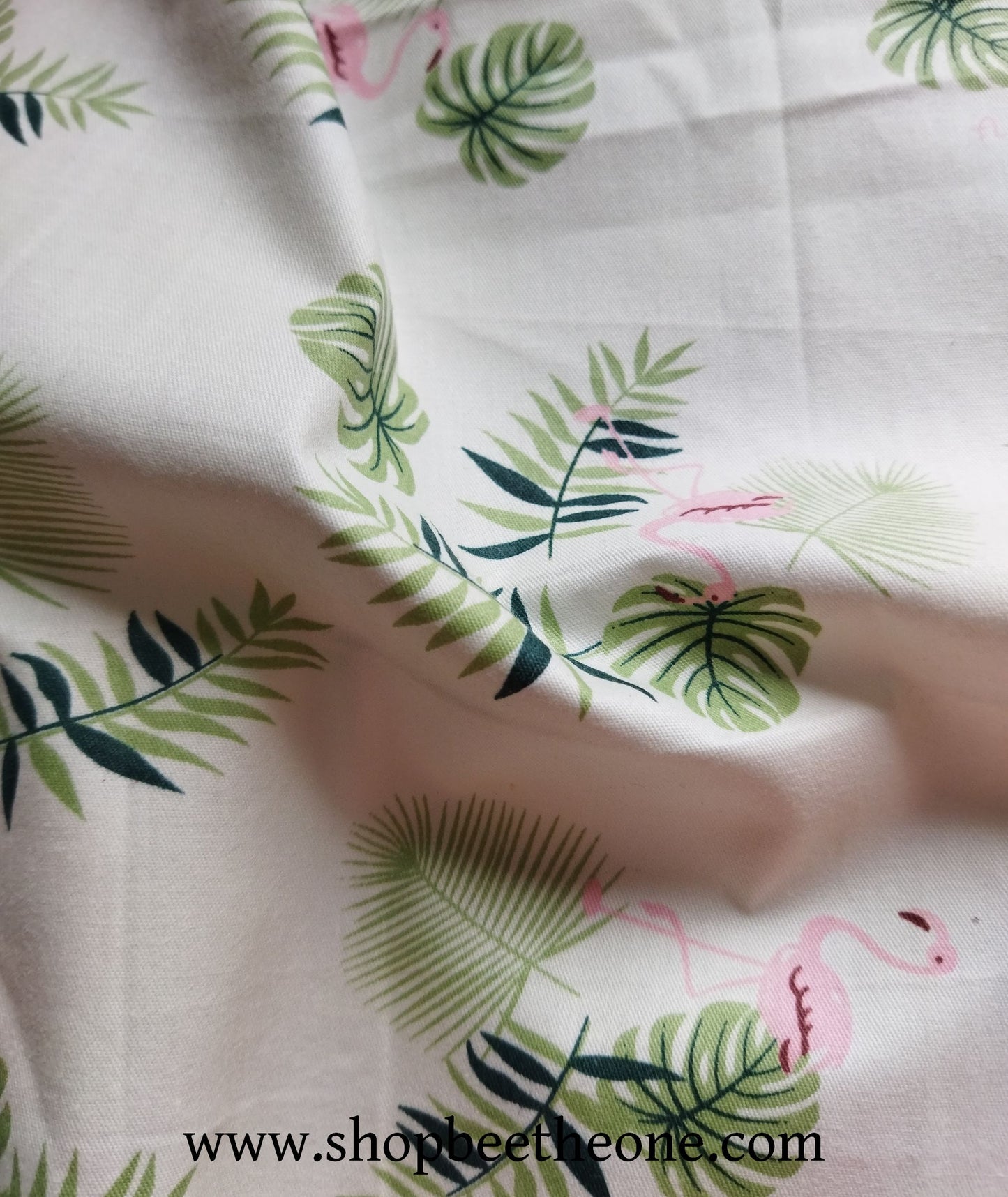 Coupon de twill coton "Flamants roses et feuilles" - 25 x 25 cm - rose/vert