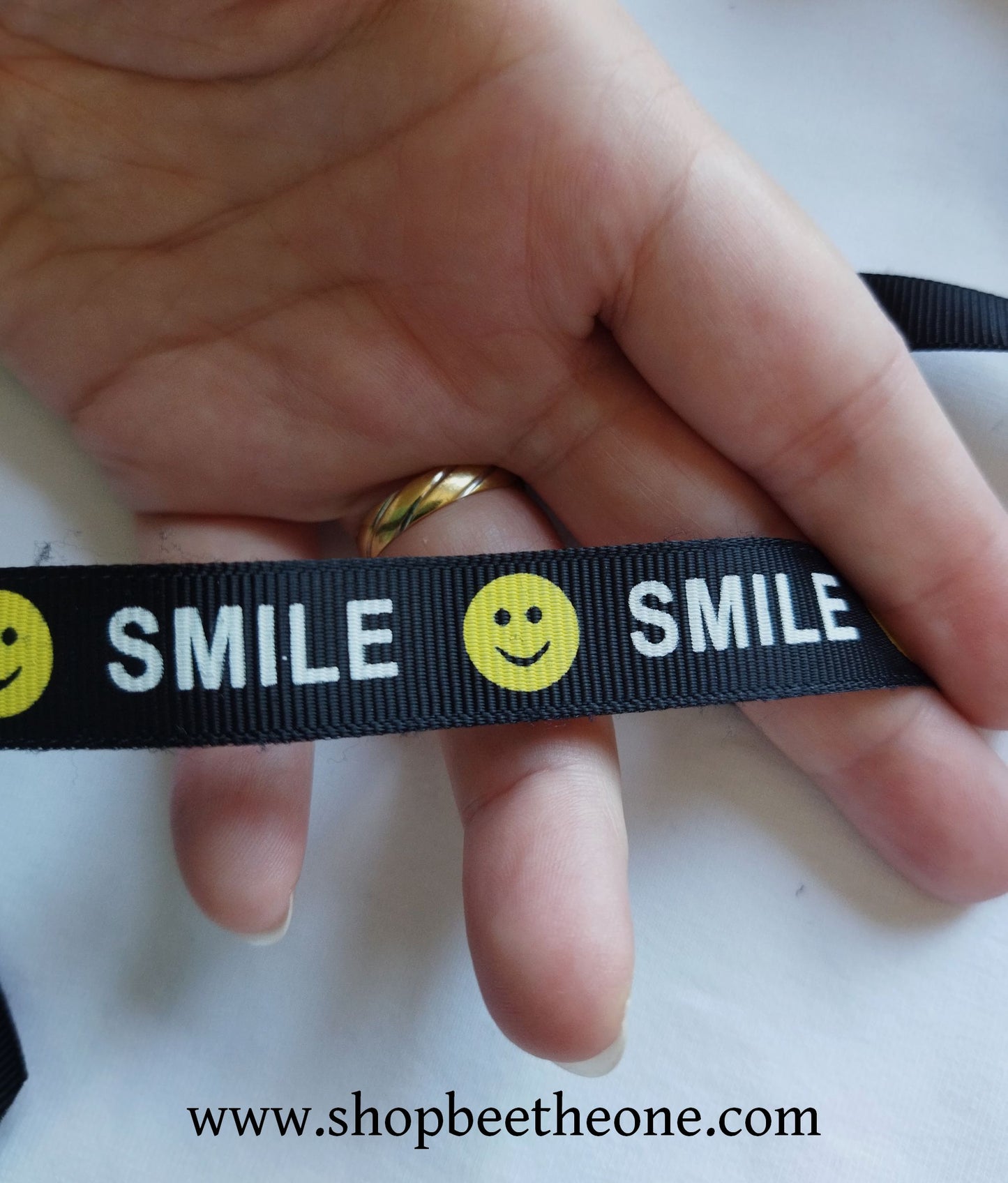 Ruban Gros grain - 16 mm x 1 mètre - Emoticône Smile - 2 coloris