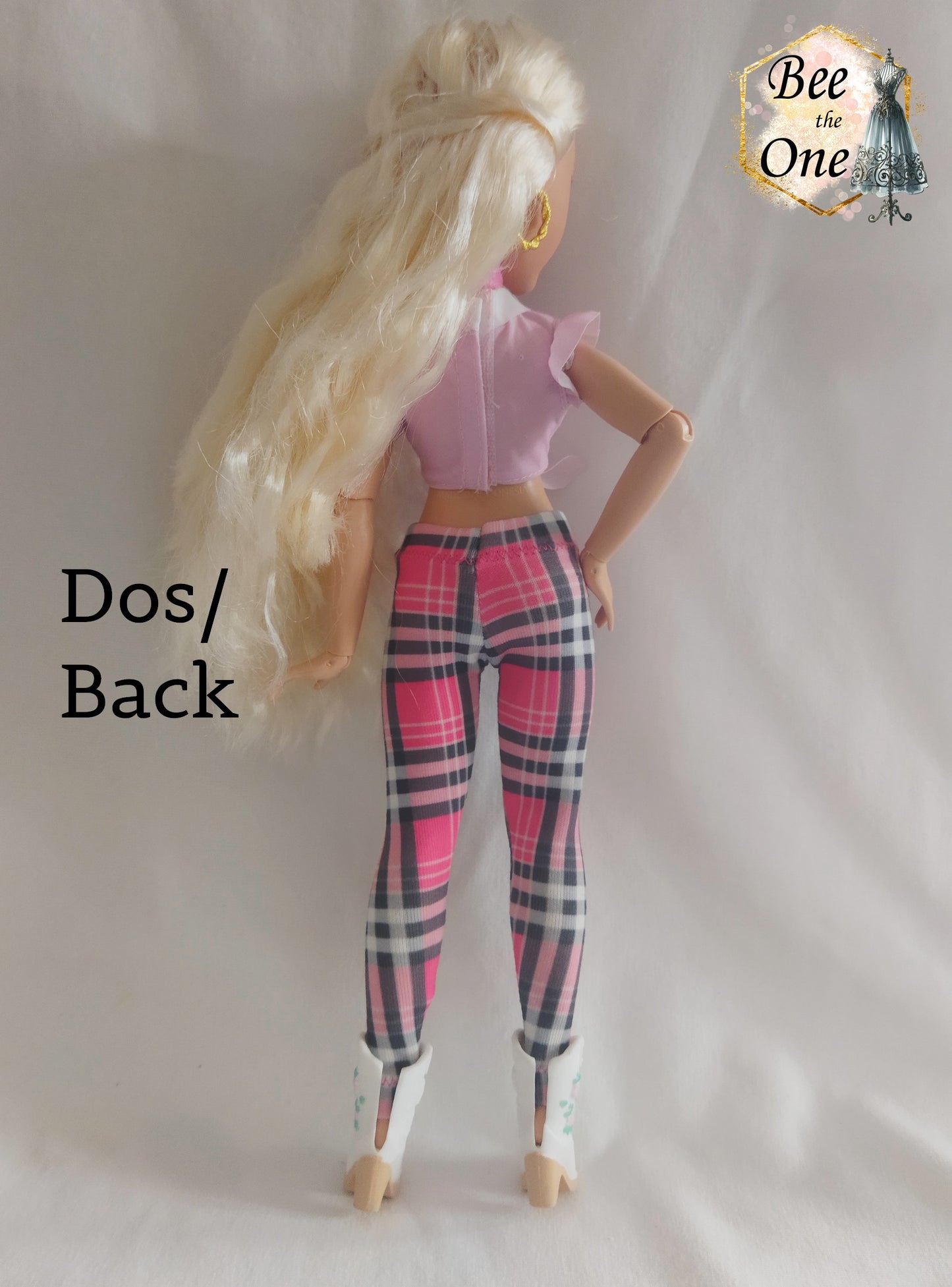 Pantalon collant leggings long motif tartan pour poupées Barbie - 3 tailles - Collection Basics - par Bee the One