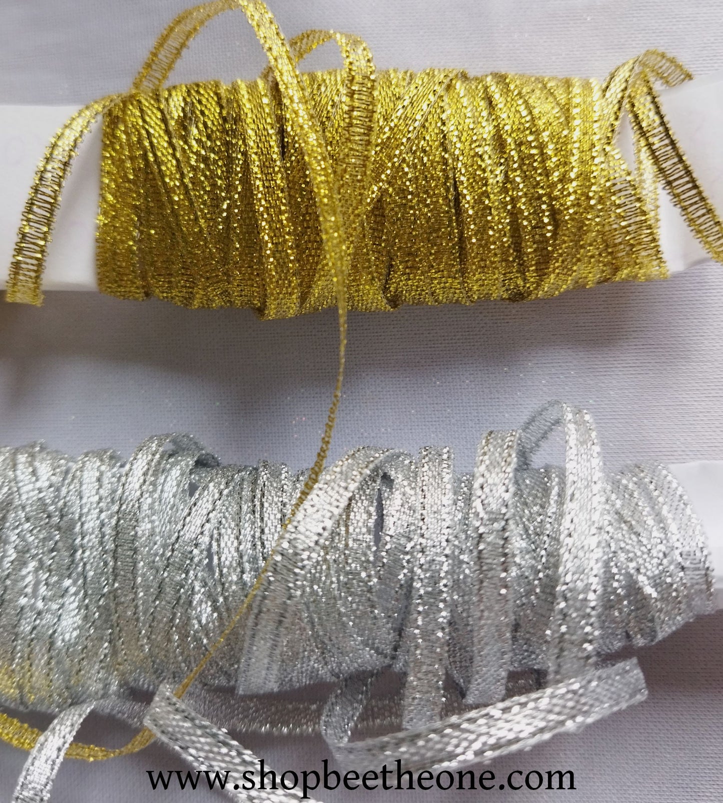 Ruban fantaisie organza bicolore brillant - 3 mm x 1 m - Doré ou argenté