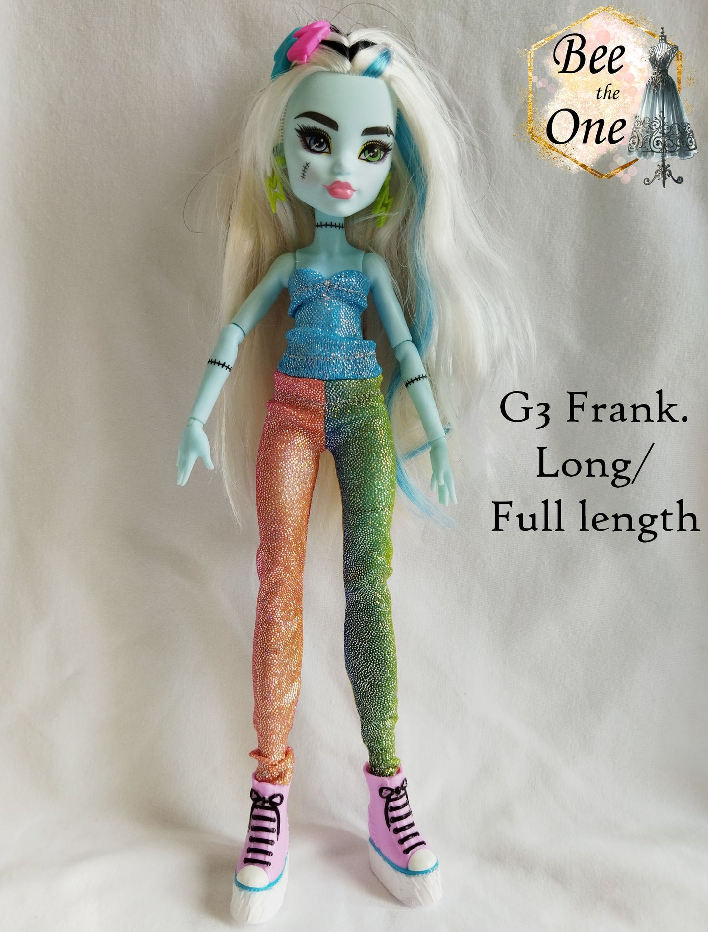 Pantalon collant leggings 7/8 ou long imprimé holographique pour poupées Monster High G3 - 2 tailles - arc-en-ciel - Collection Basics - par Bee the One