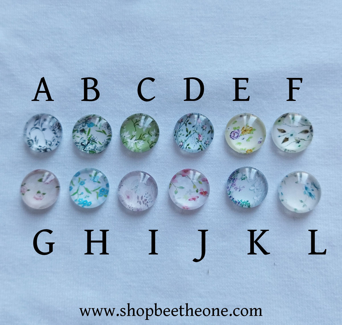 Cabochon rond en verre demi-perle avec image "Fleurs de printemps" - 12 mm - 12 modèles