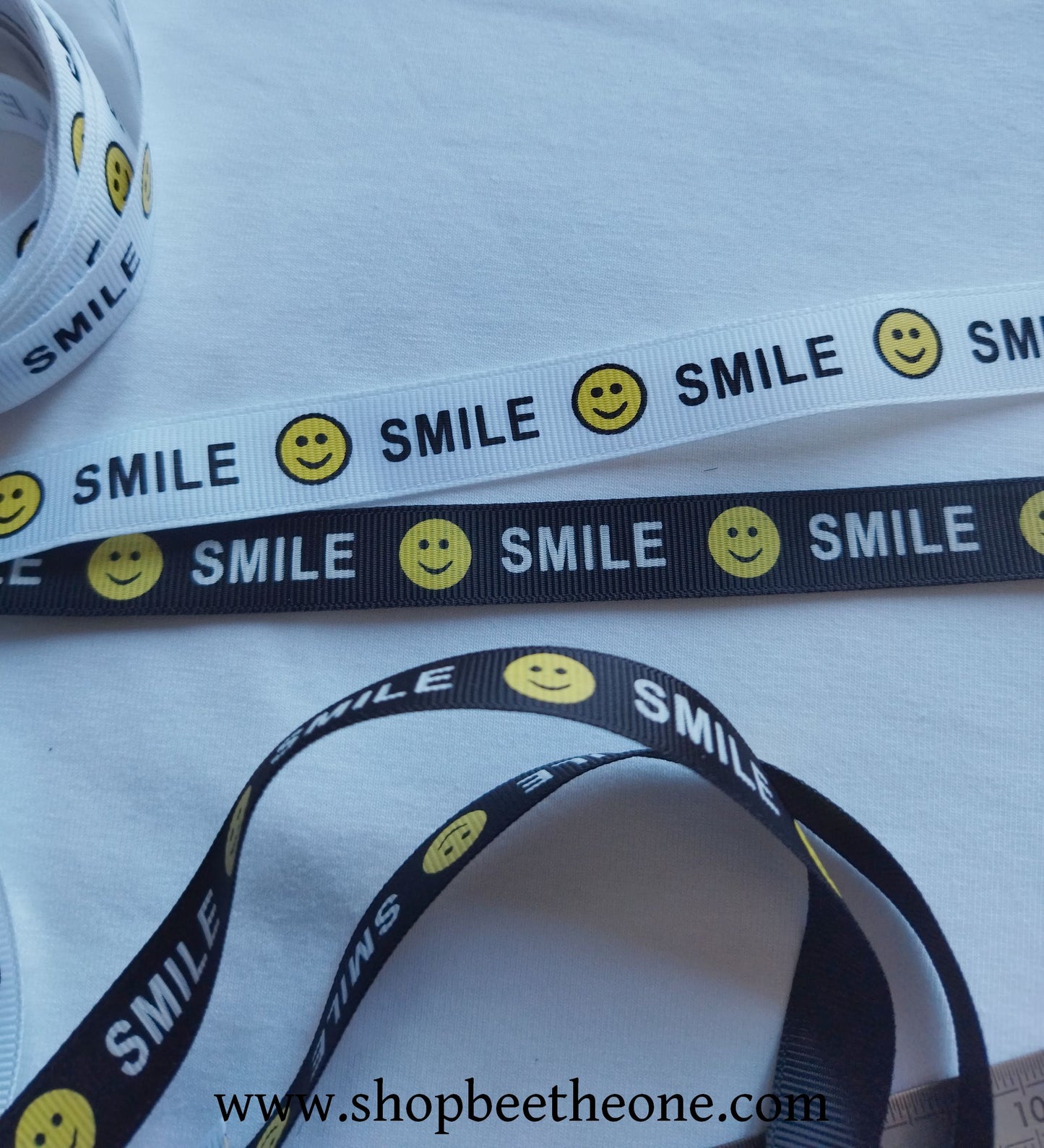 Ruban Gros grain - 16 mm x 1 mètre - Emoticône Smile - 2 coloris