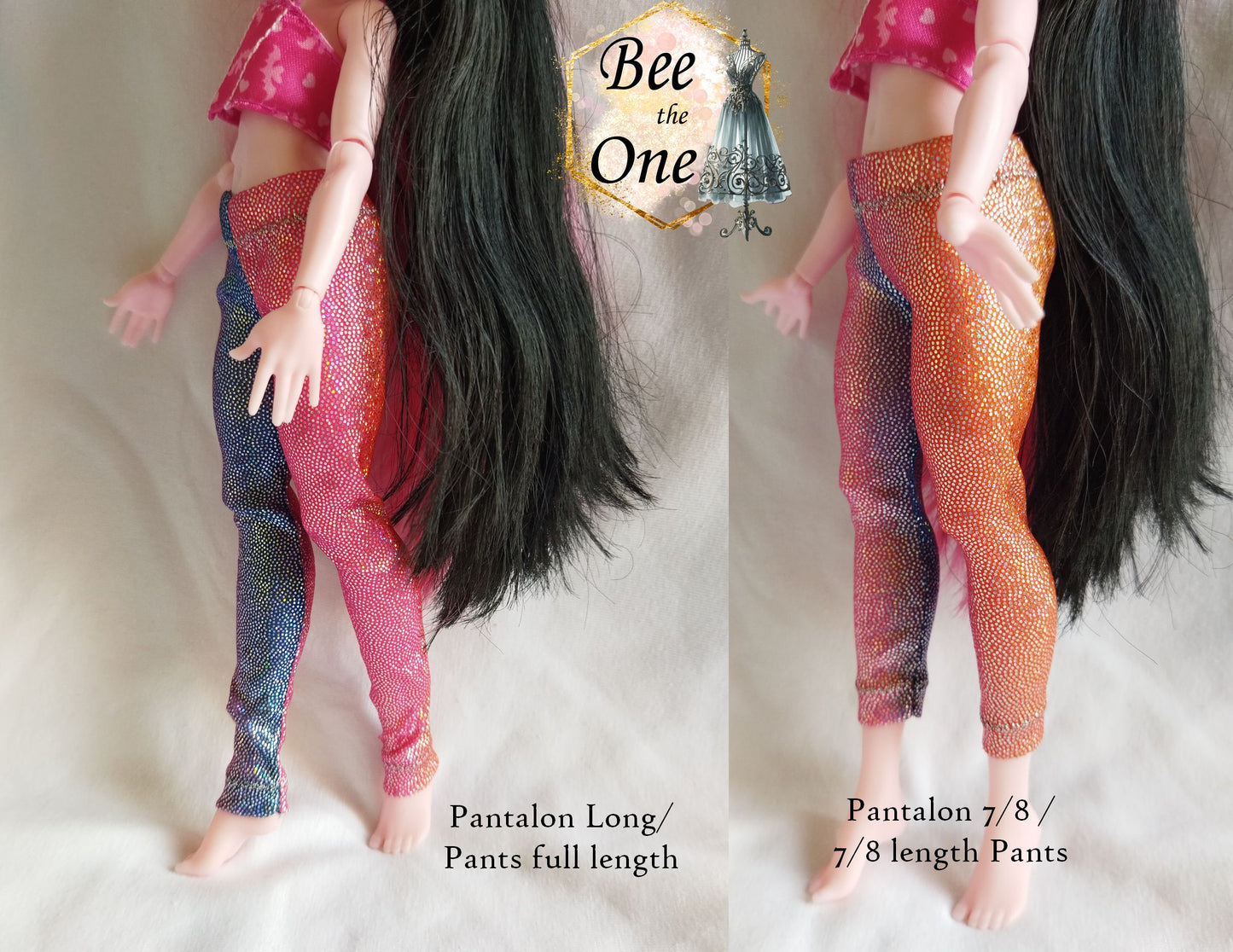 Pantalon collant leggings 7/8 ou long imprimé holographique pour poupées Monster High G3 - 2 tailles - arc-en-ciel - Collection Basics - par Bee the One