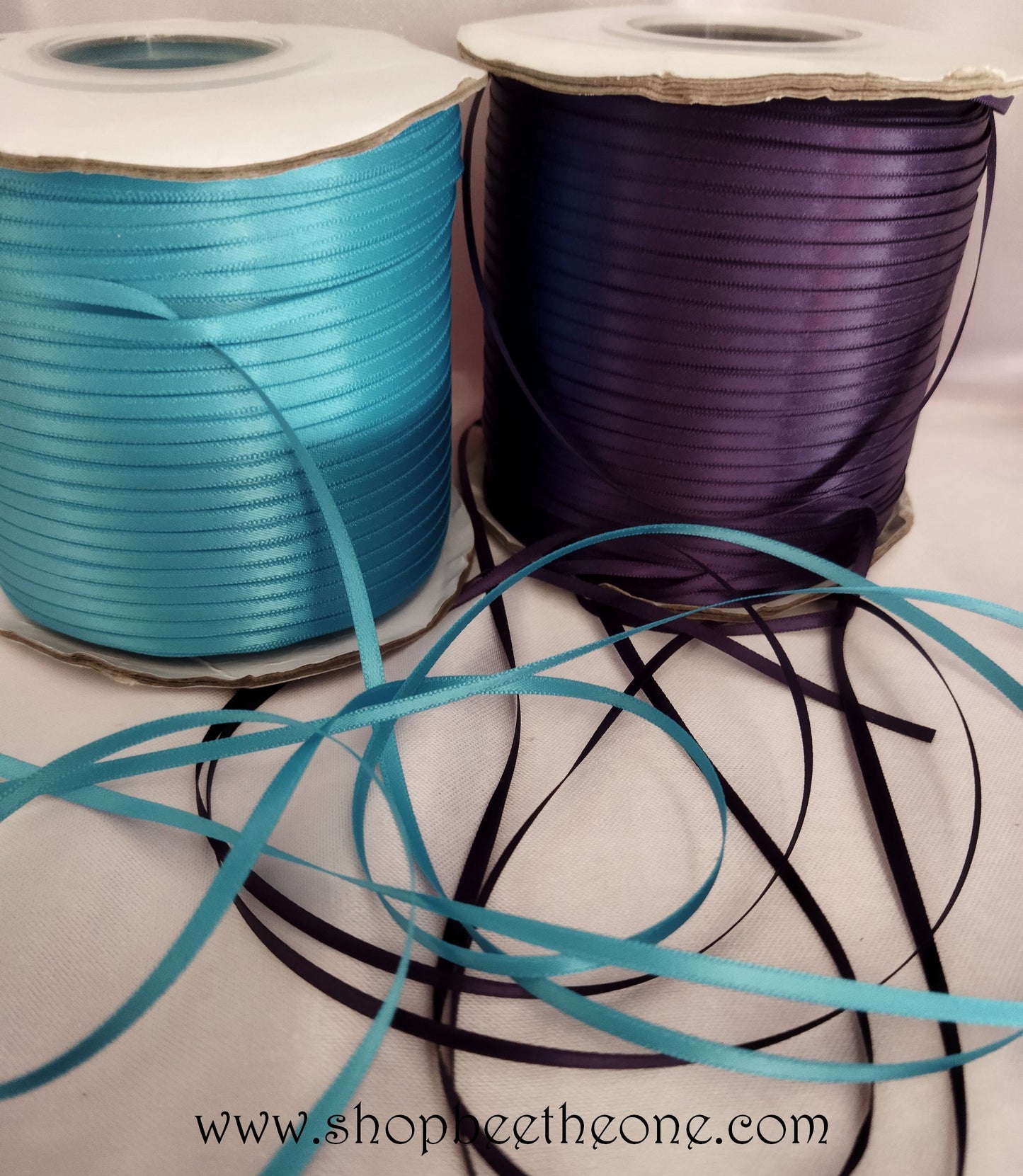 Ruban de satin double face - 3 mm x 1 mètre - violet ou bleu - qualité supérieure