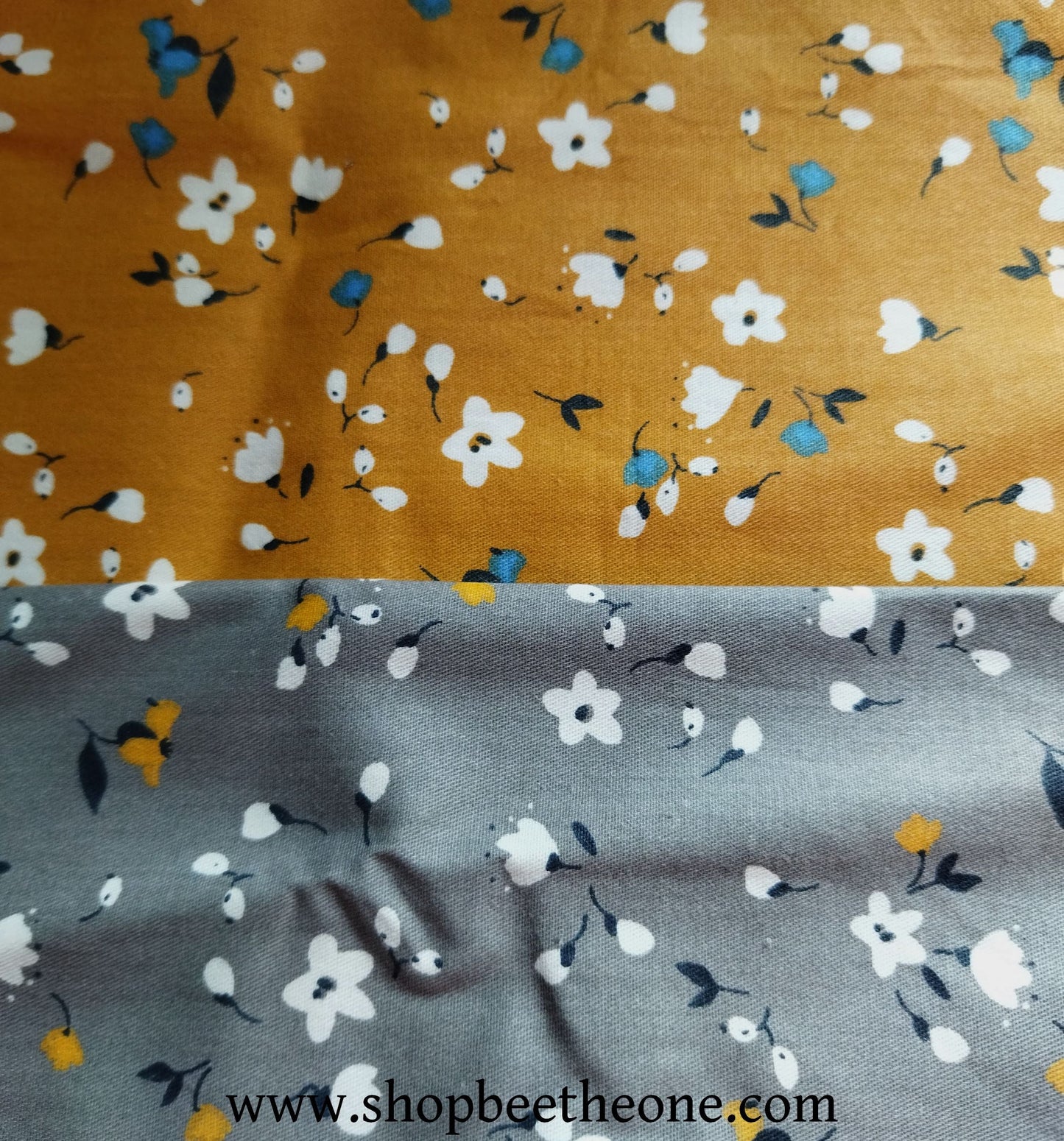 Coupon de twill coton "Petites fleurs" - 50 x 50 cm - fond jaune ou gris