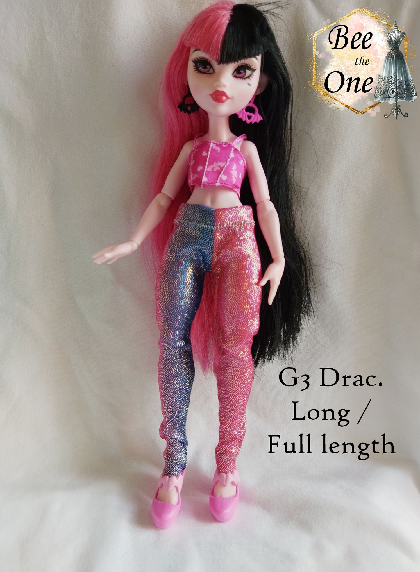 Pantalon collant leggings 7/8 ou long imprimé holographique pour poupées Monster High G3 - 2 tailles - arc-en-ciel - Collection Basics - par Bee the One