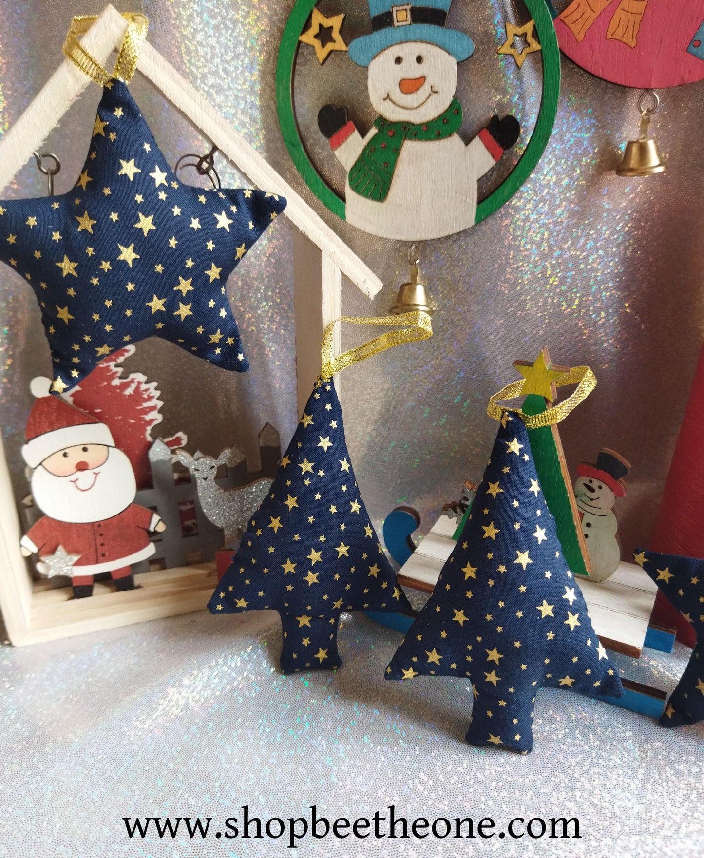 Décoration pour sapin de Noël Suspension en tissu - Etoile ou sapin en coton - par Bee the One