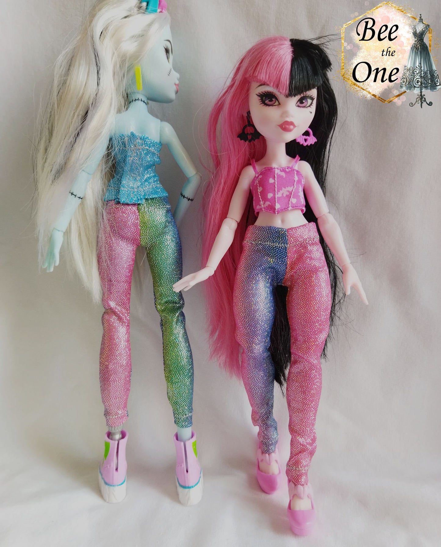 Pantalon collant leggings 7/8 ou long imprimé holographique pour poupées Monster High G3 - 2 tailles - arc-en-ciel - Collection Basics - par Bee the One