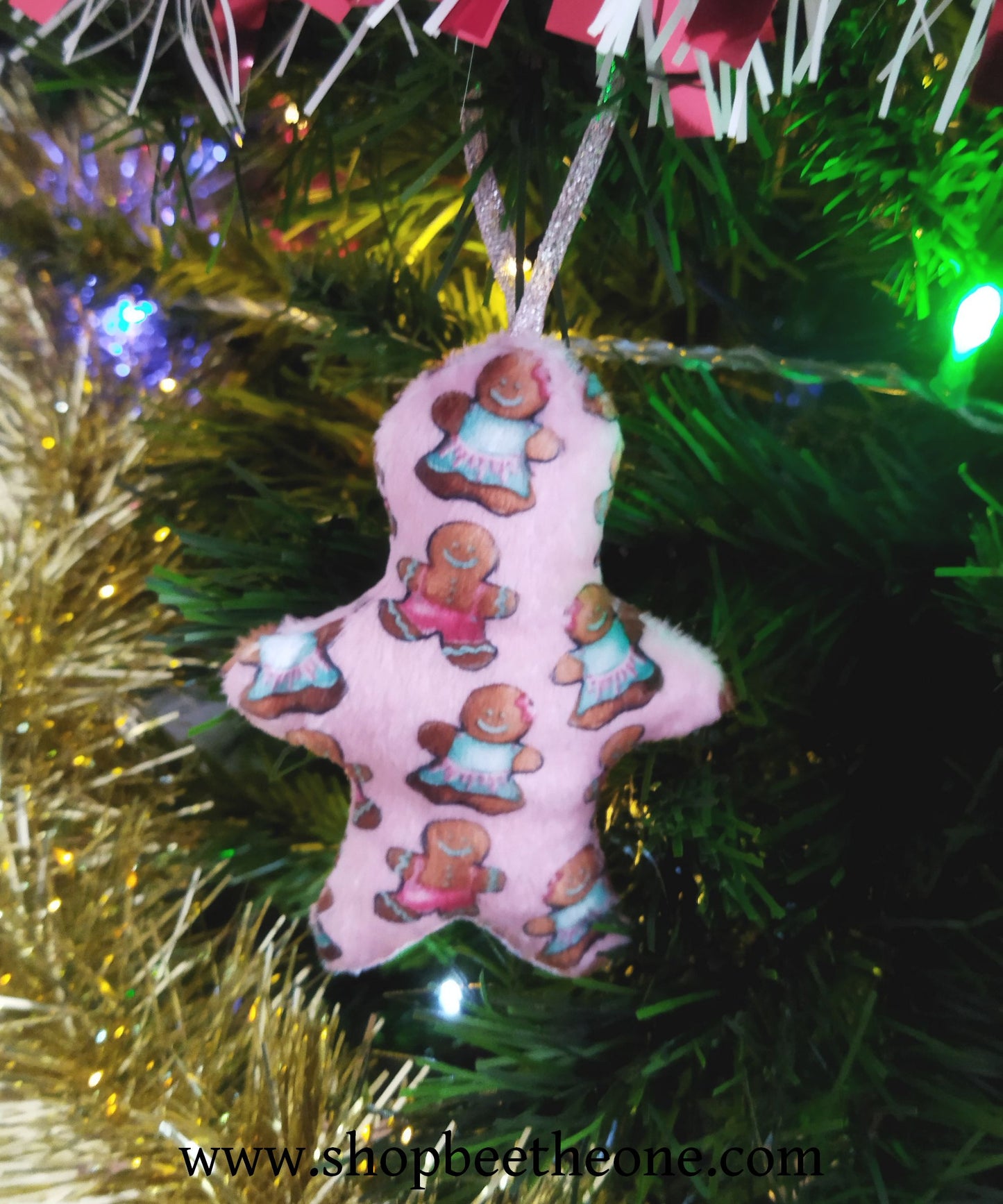 Décoration pour sapin de Noël Suspension en tissu - Bonhomme pain d'épice en minky - par Bee the One