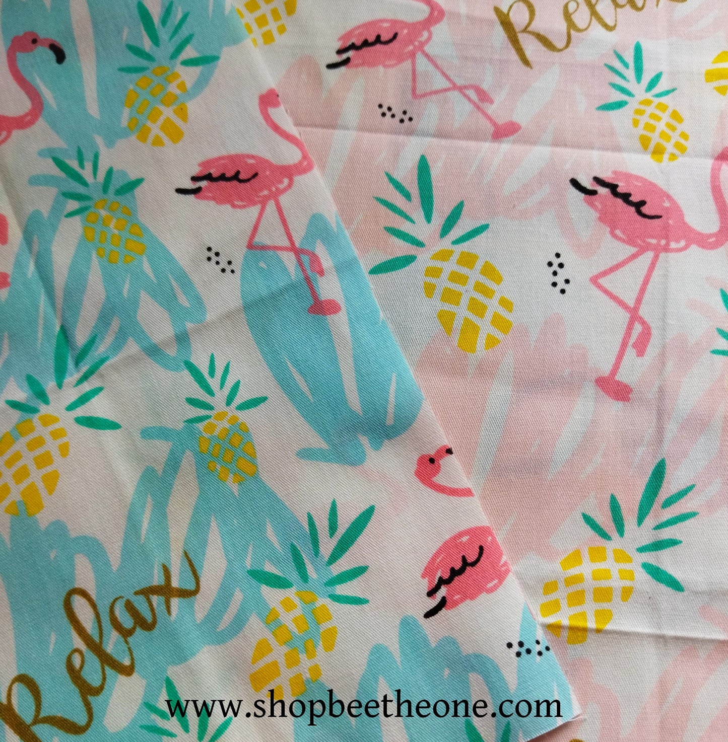Coupon de twill coton "Flamants roses relax" - 25 x 25 cm - rose ou bleu