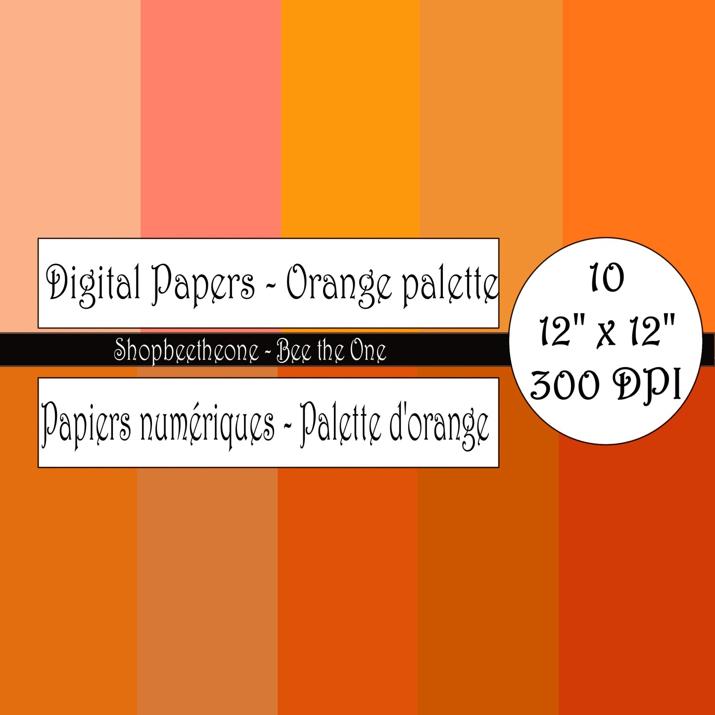 Papiers numériques "Palette d'Orange" - 12" x 12" - 300 DPI - Set de 10 images - A télécharger