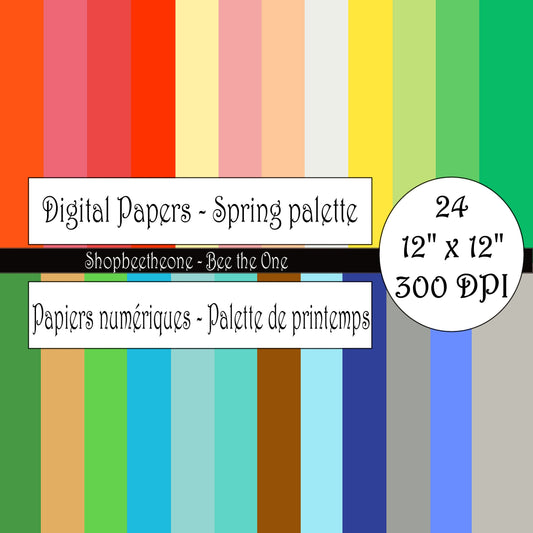 Papiers numériques "Palette de Printemps" - 12" x 12" - 300 DPI - Set de 24 images - A télécharger