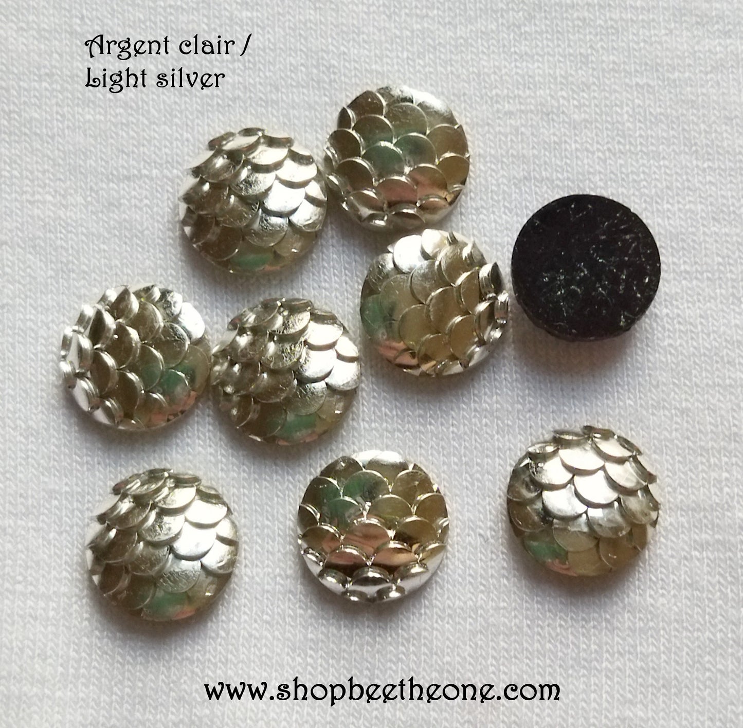 Cabochon strass demi-perle rond Ecaille de sirène/dragon nuancier métallisé brillant - 10 mm - 5 coloris