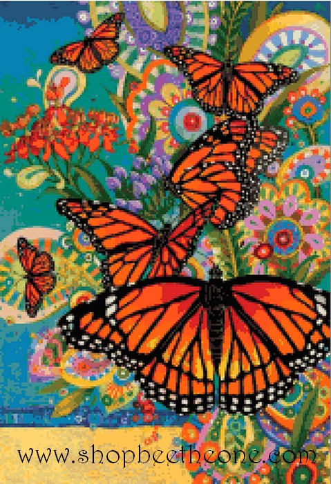 Diagramme grille digitale Broderie au point de croix - "Les Papillons monarques" - Collection "Les Papillons"