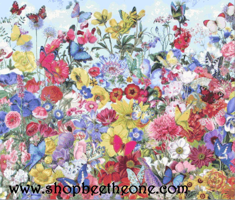 Diagramme grille digitale Broderie au point de croix - "Le Jardin des mille fleurs et papillons" - Collection "Les Papillons"