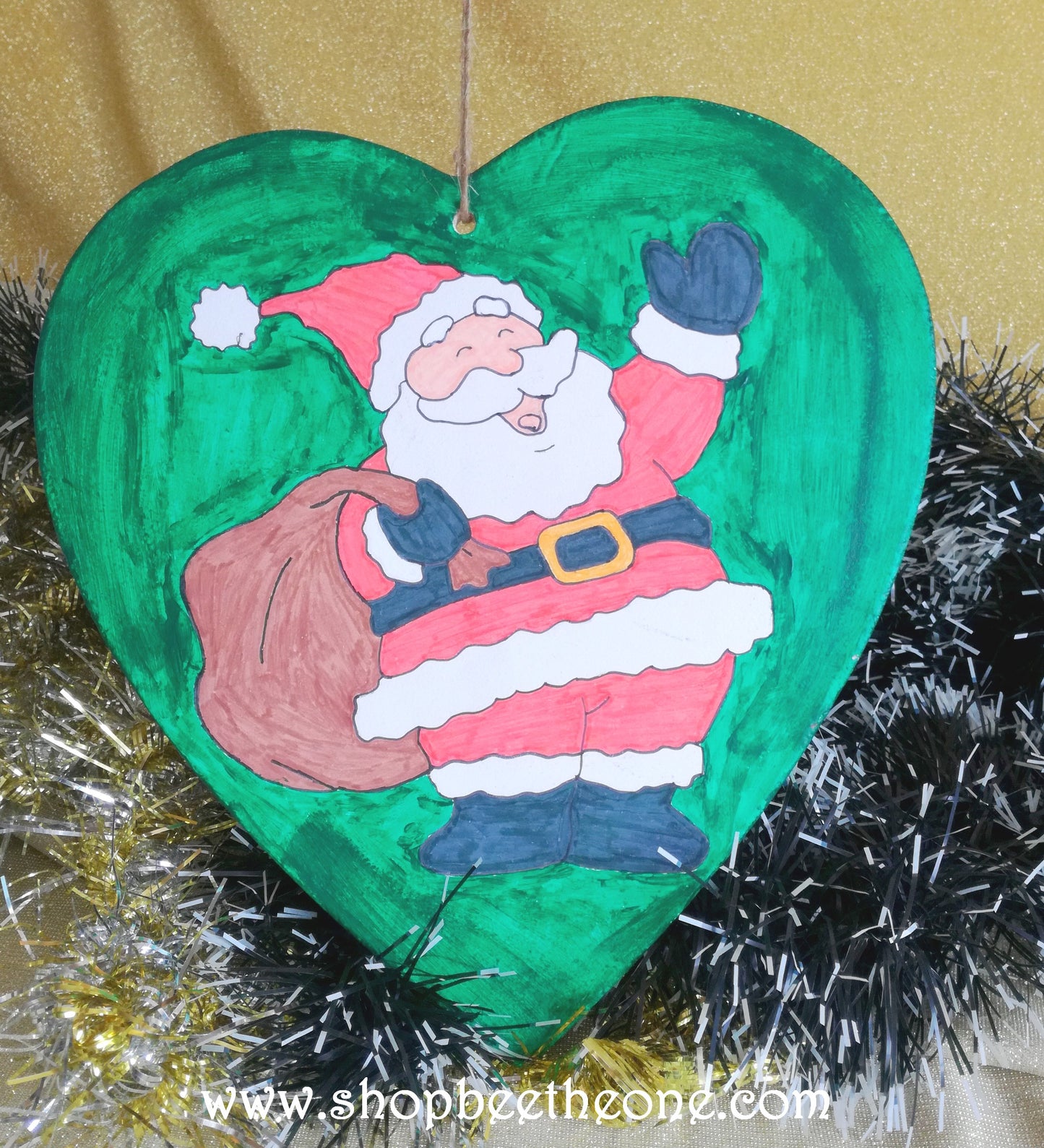 Grand coeur de Noël en bois et peint à la main - Marque Zambara