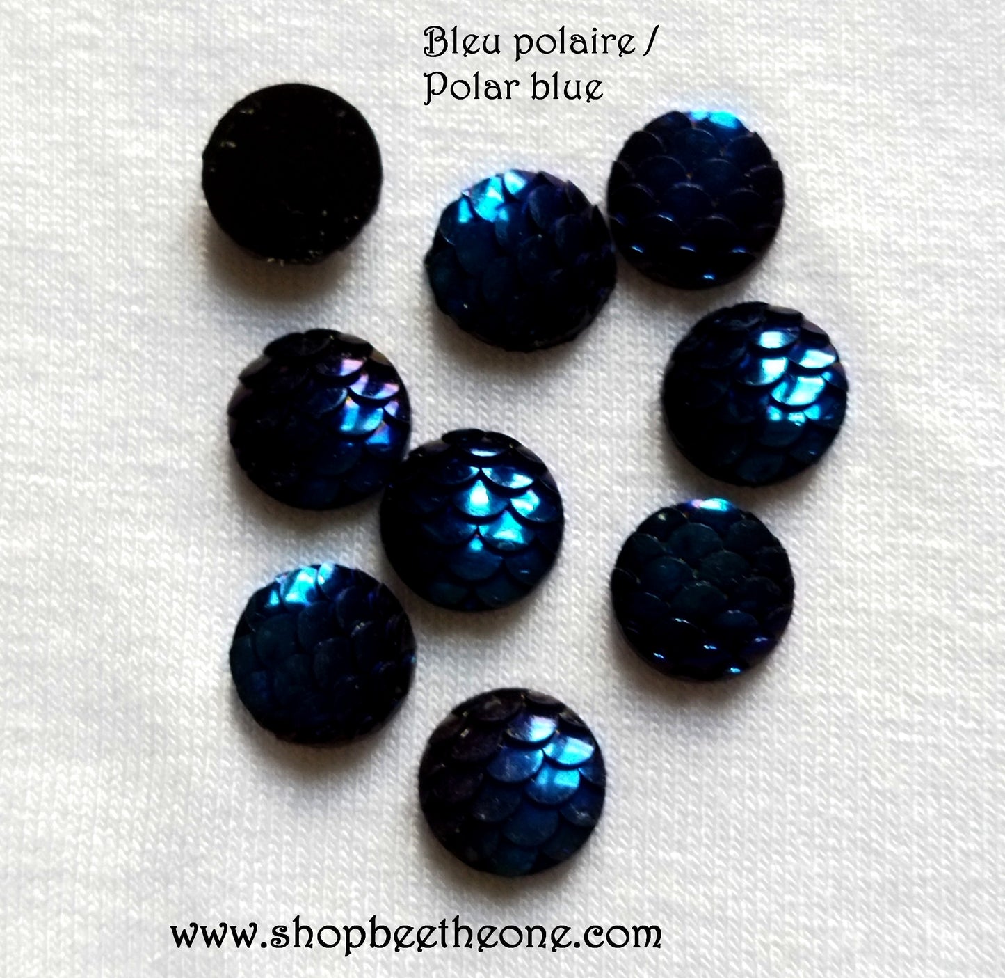 Cabochon strass demi-perle rond Ecaille de sirène/dragon nuancier métallisé brillant - 10 mm - 5 coloris