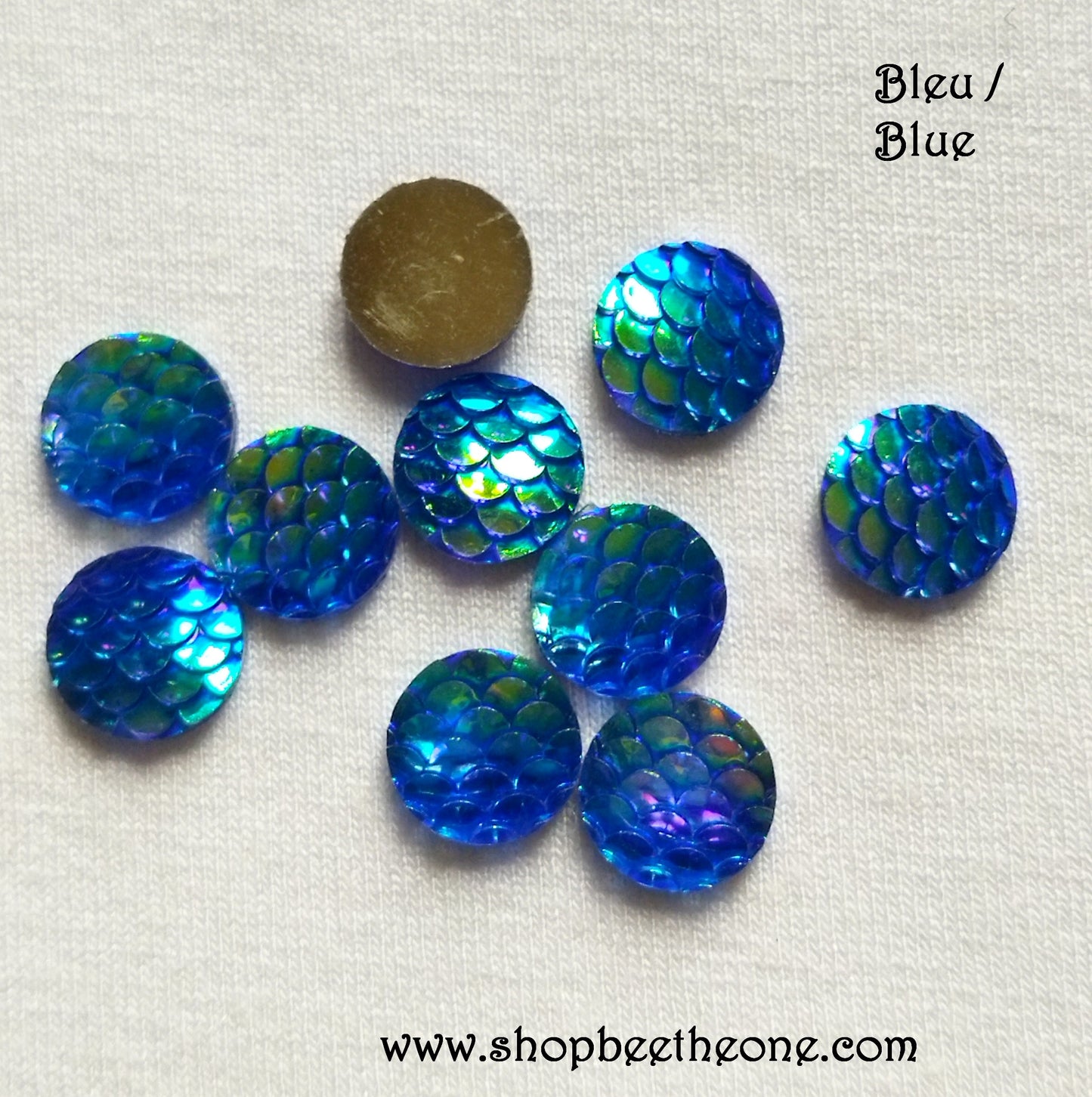 Cabochon strass demi-perle rond Ecaille de sirène/dragon nuancier bicolore brillant - 10 mm - 3 coloris
