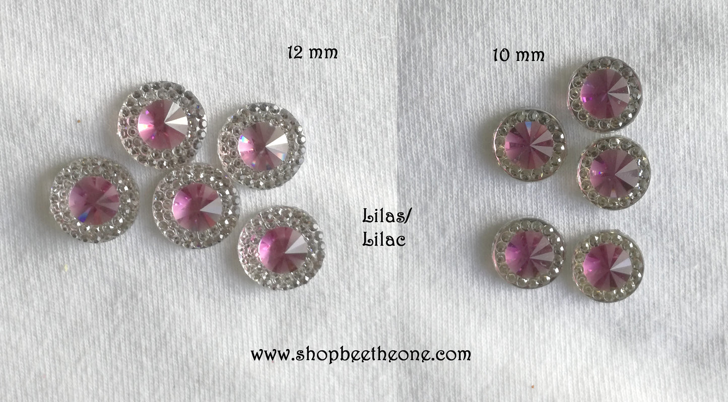 Cabochon rond strass avec pierre colorée - 10 mm ou 12 mm - 12 coloris