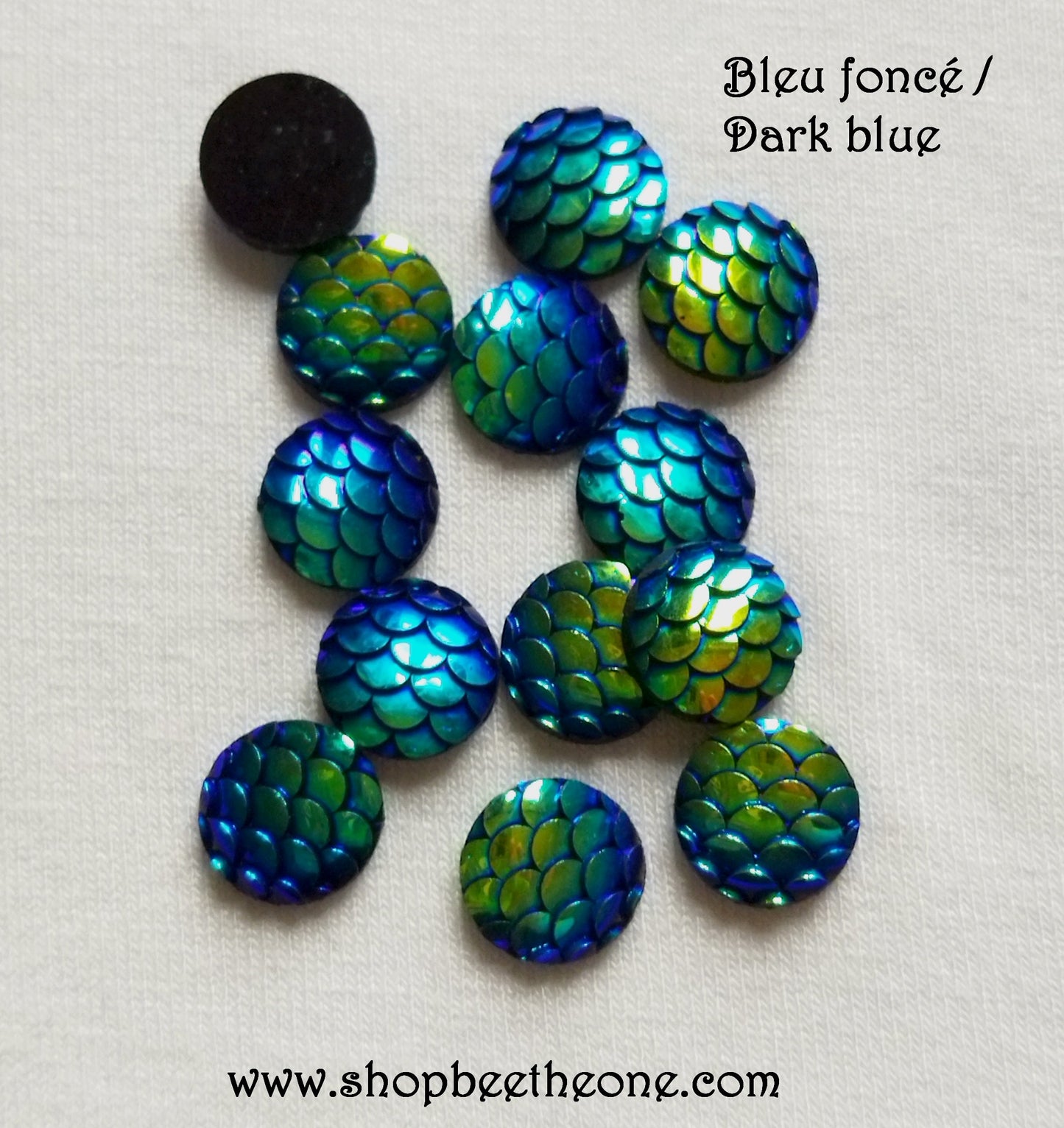 Cabochon strass demi-perle rond Ecaille de sirène/dragon nuancier bicolore brillant - 10 mm - 3 coloris