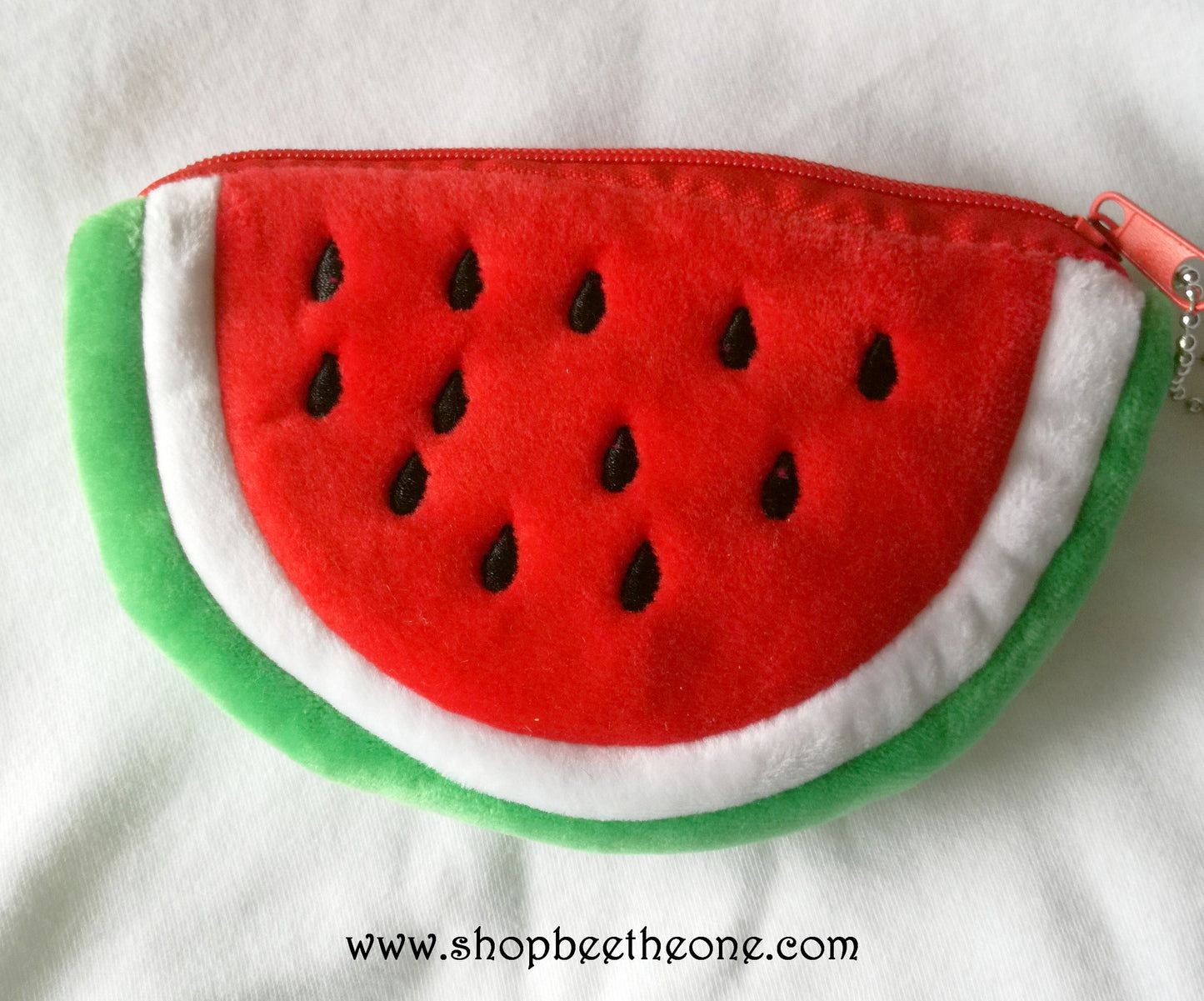 Porte-monnaie kawaii Demi Tranche de Pastèque en peluche - Rouge ou rose