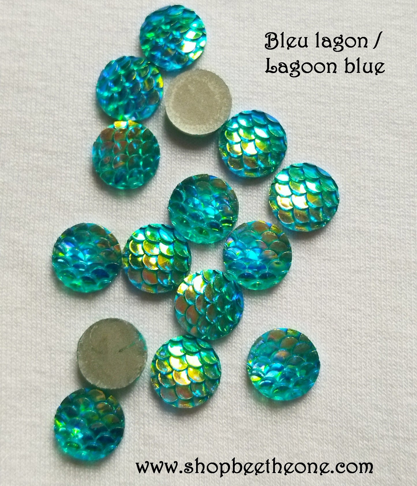 Cabochon strass demi-perle rond Ecaille de sirène/dragon nuancier bicolore brillant - 10 mm - 3 coloris