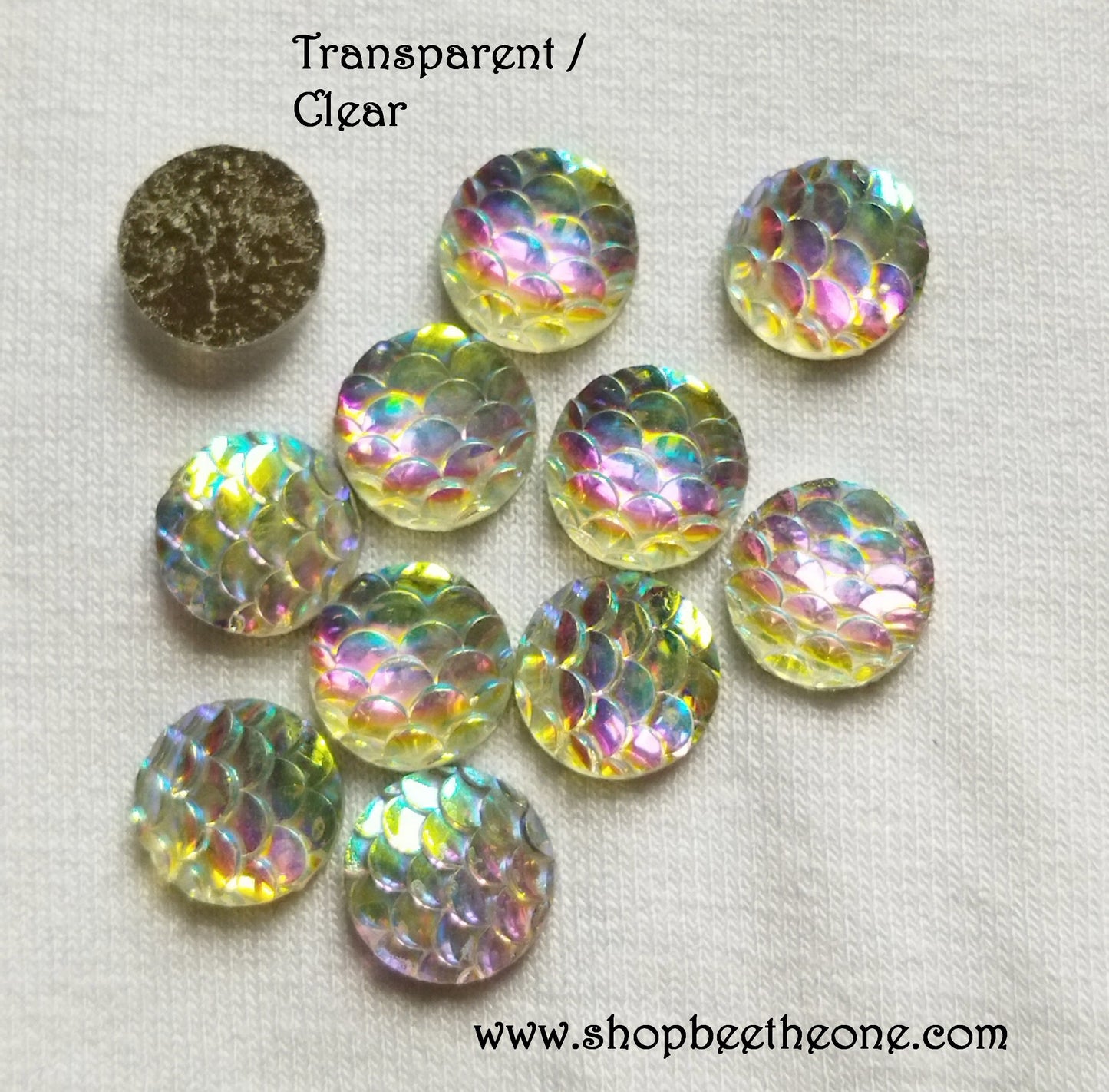 Cabochon strass demi-perle rond Ecaille de sirène/dragon nuancier irisé brillant - 10 mm - 8 coloris