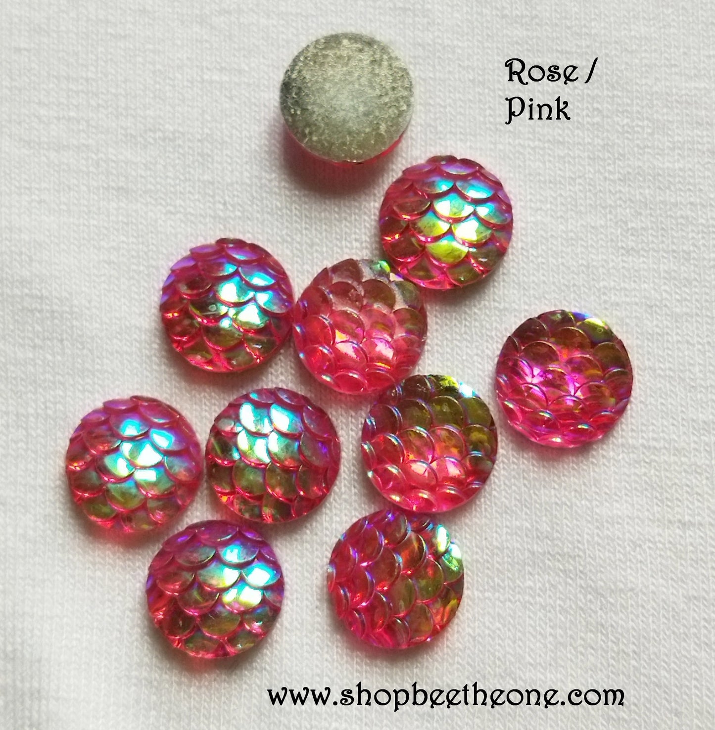 Cabochon strass demi-perle rond Ecaille de sirène/dragon nuancier irisé brillant - 10 mm - 8 coloris