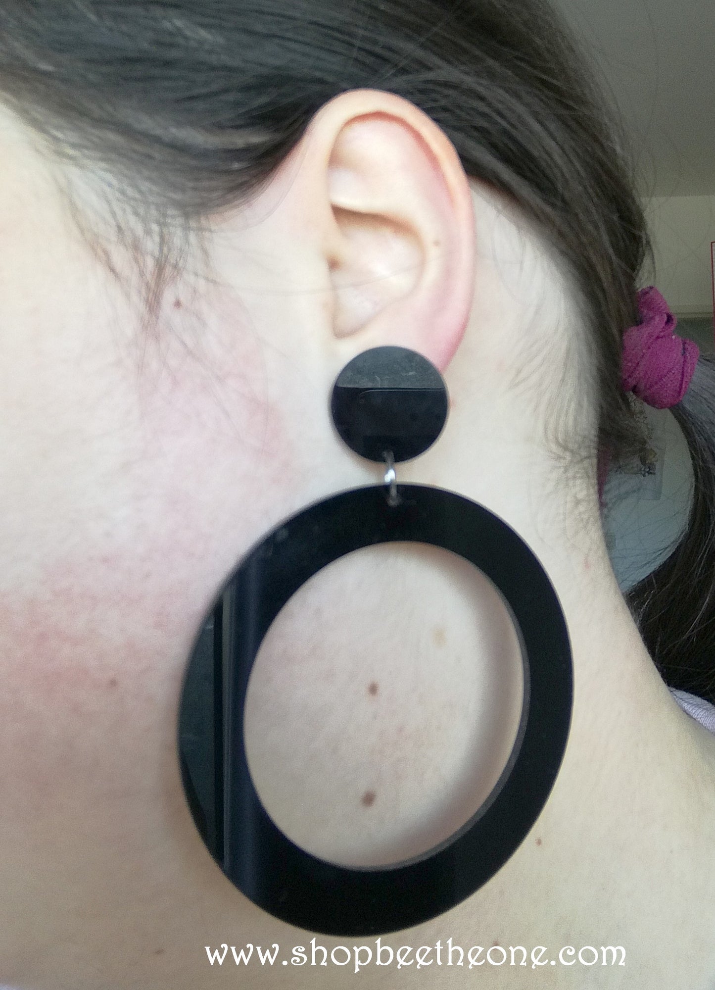 Maxi Boucles d'oreilles XXL géométriques rondes style vintage 80 - Blanc, noir ou rouge