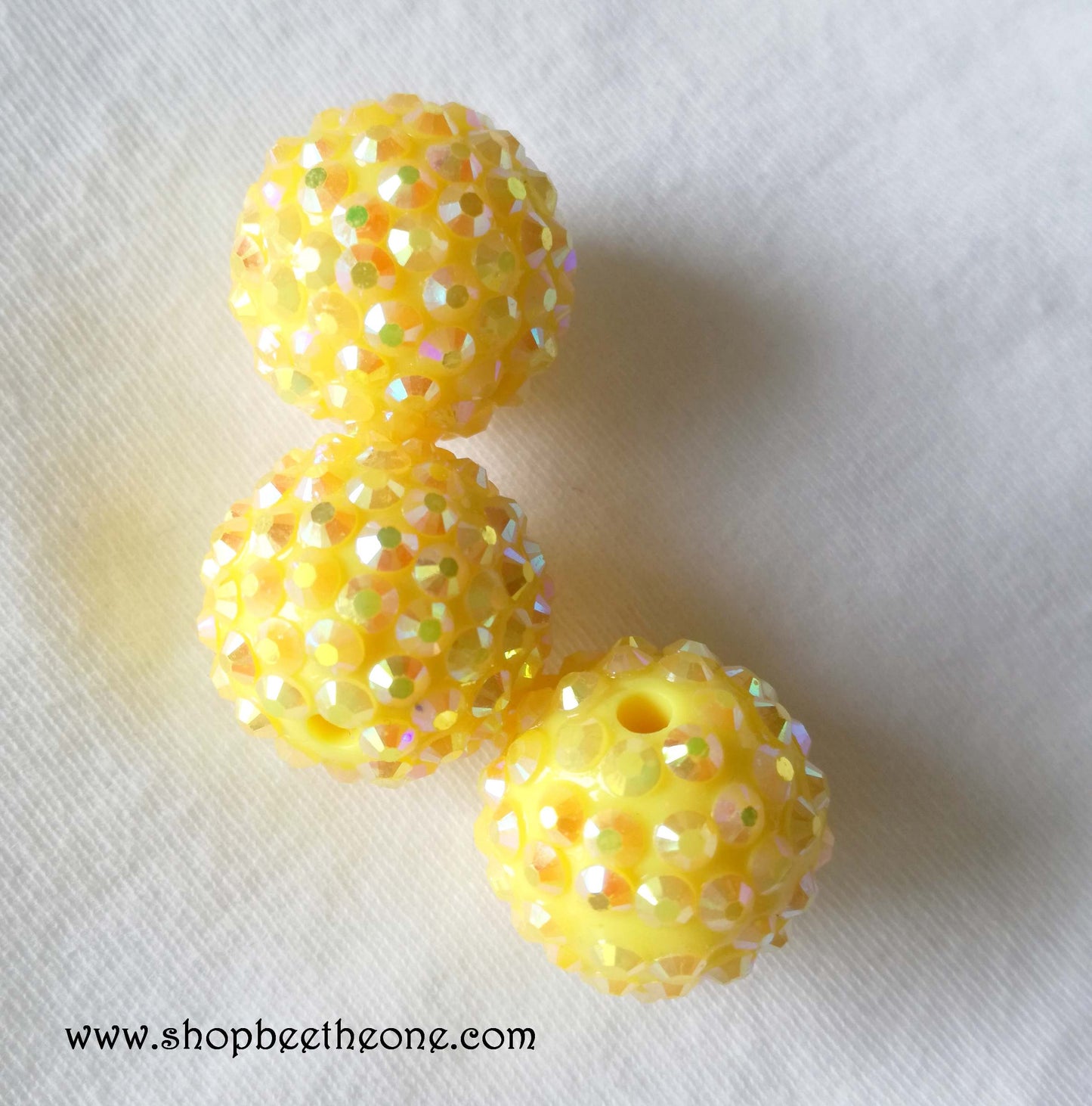 Perle ronde en résine avec strass - 20 mm - jaune