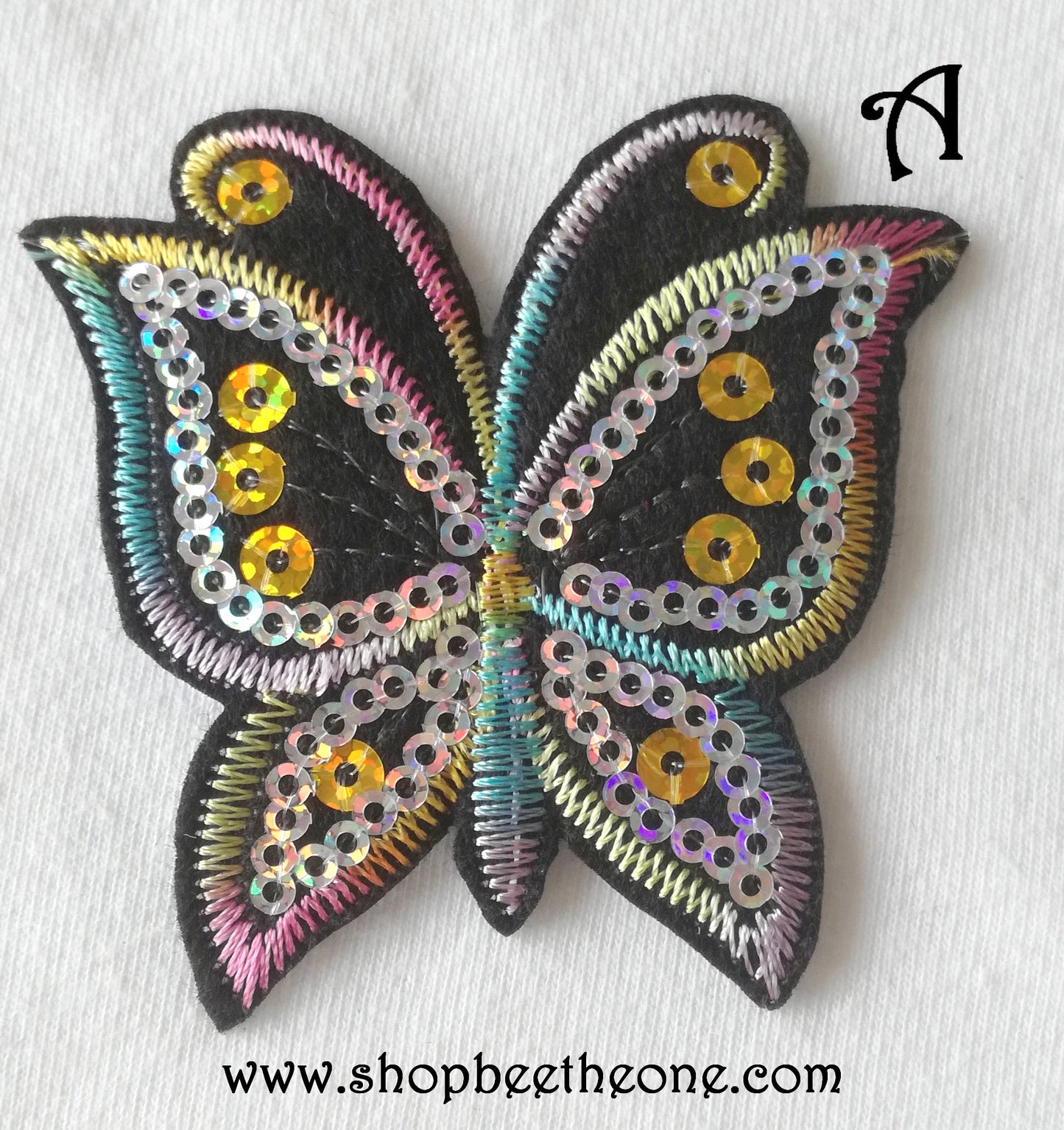 Applique écusson patch thermocollant Papillon arc-en-ciel à sequins holographiques - 2 coloris