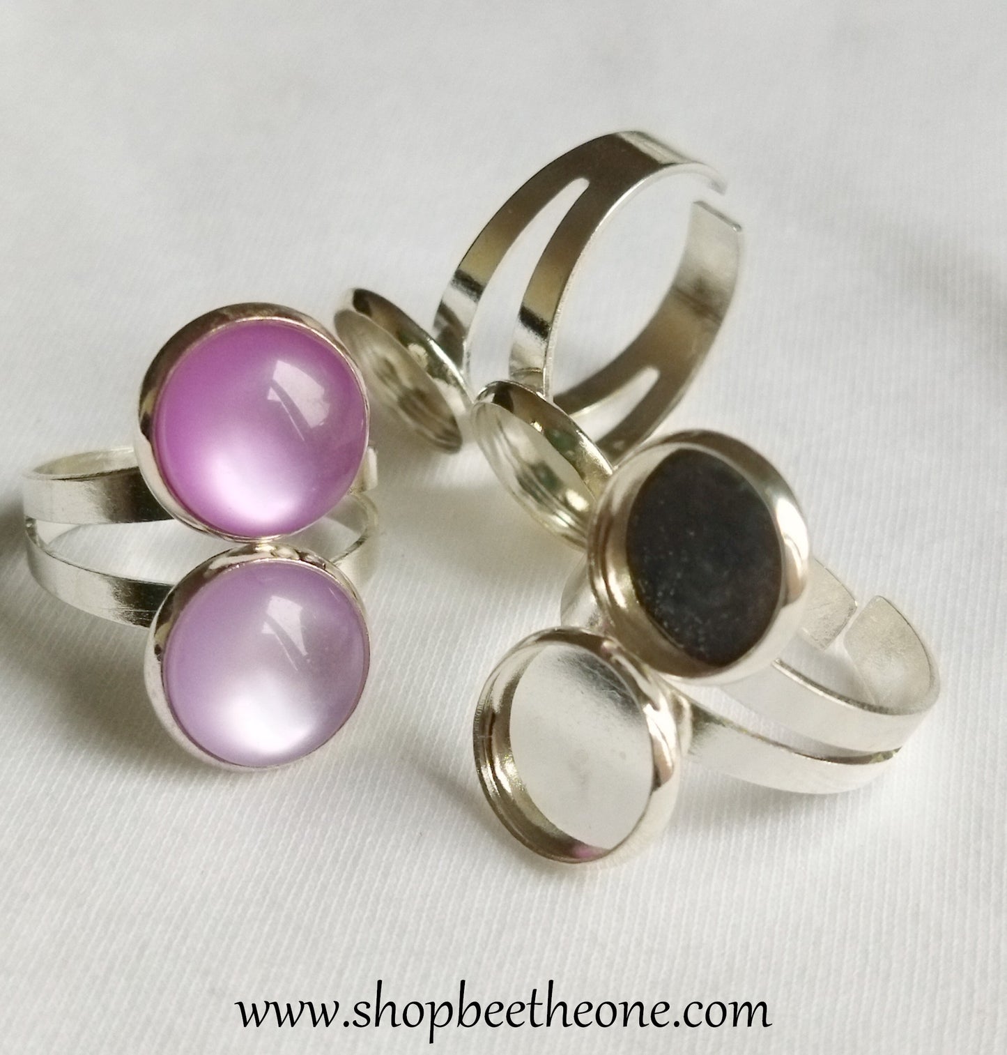 Support pour bague ajustable - base pour double cabochon 12 mm - argenté